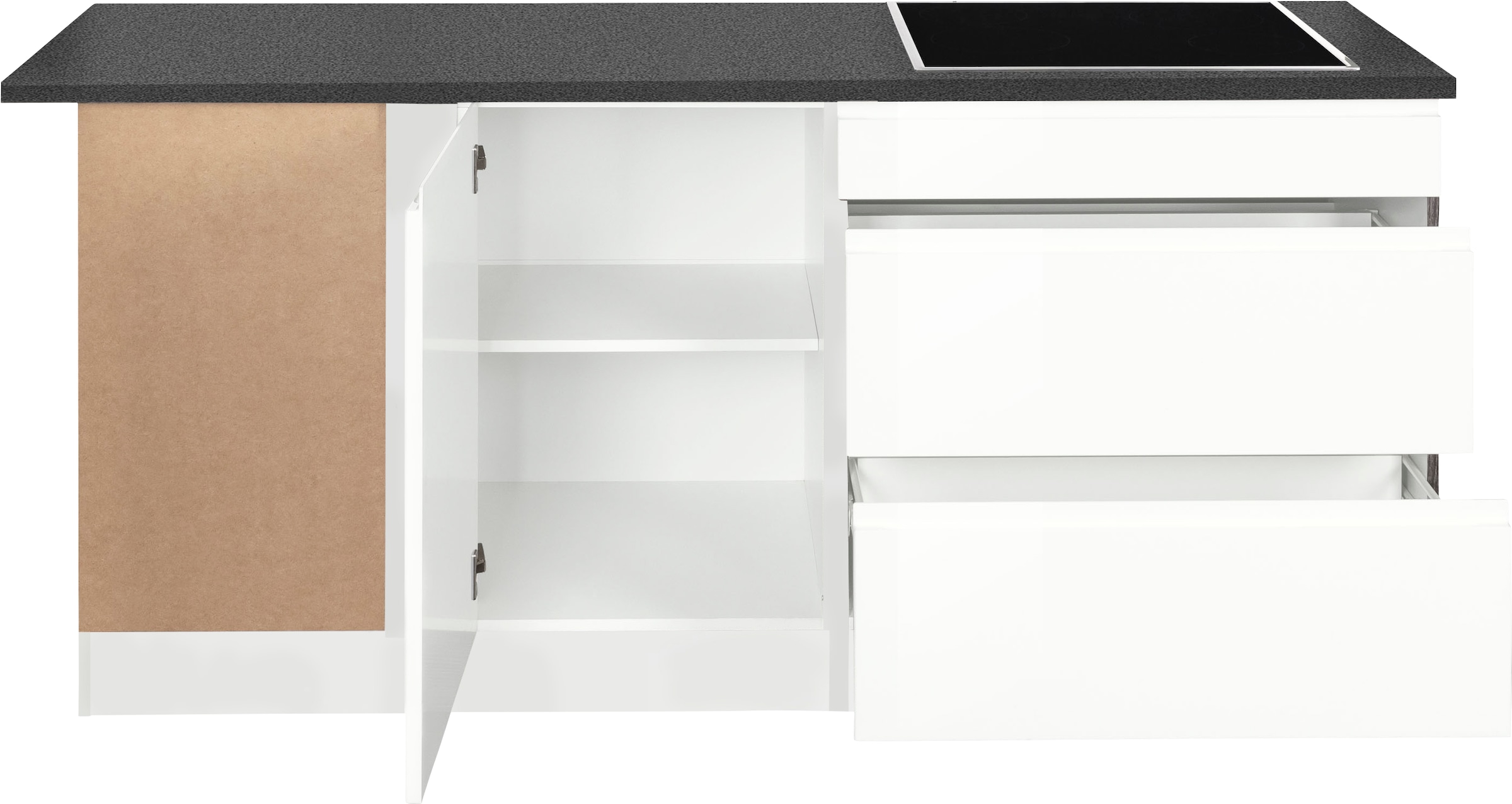 KOCHSTATION »KS-Virginia,neu in verbesserter Ausführung« Arbeitsplatte 38 mm stark, Stauraum, Softclose,  Stellbreite 230/190 cm, Soft-Close, ohne E-Geräte