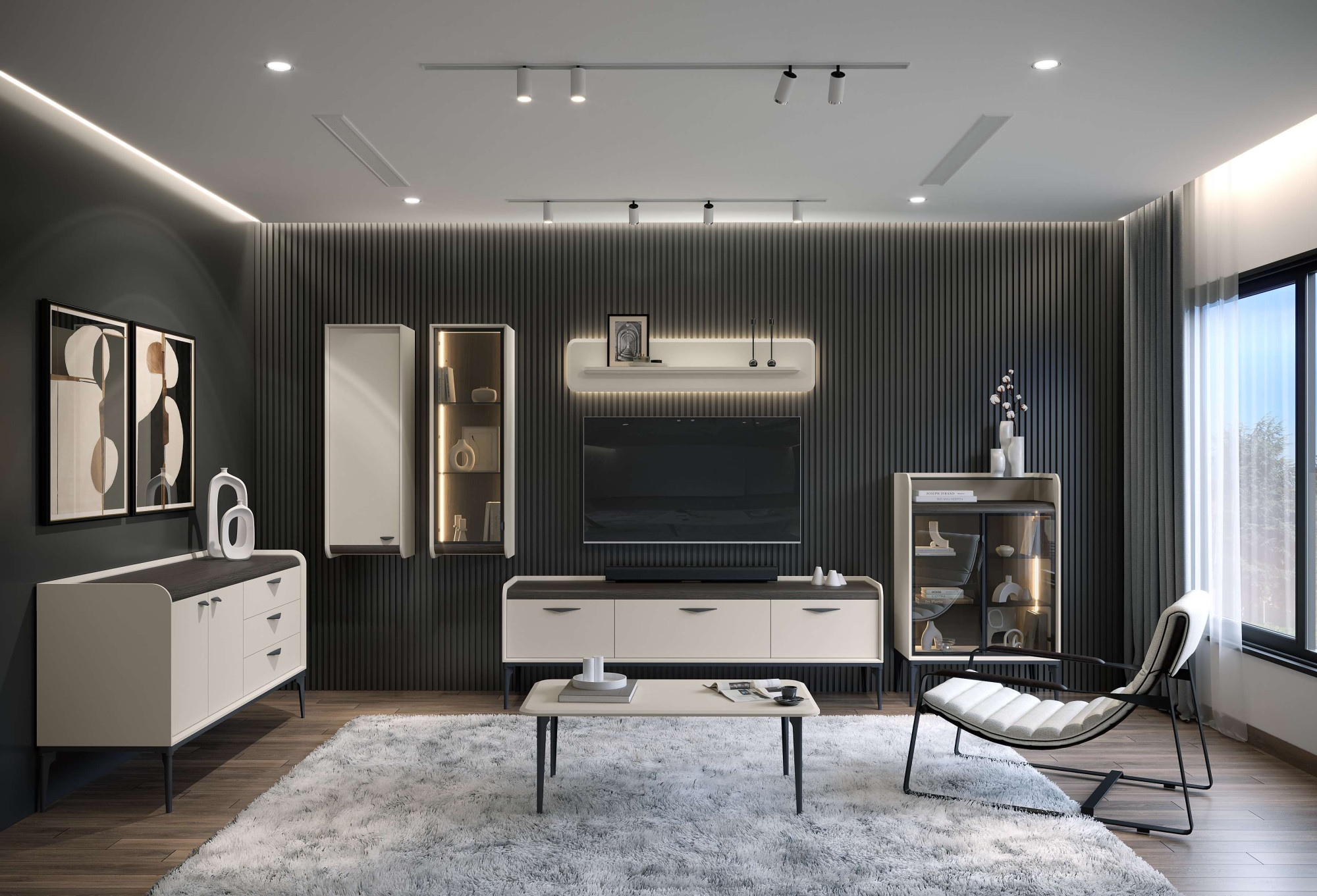 GOODproduct Vitrine suspendue »Soffy Wandschrank, Schwebendes Design für modernen Wohnraum« Laqué UV, fonction soft close, montage mural, poignée métal