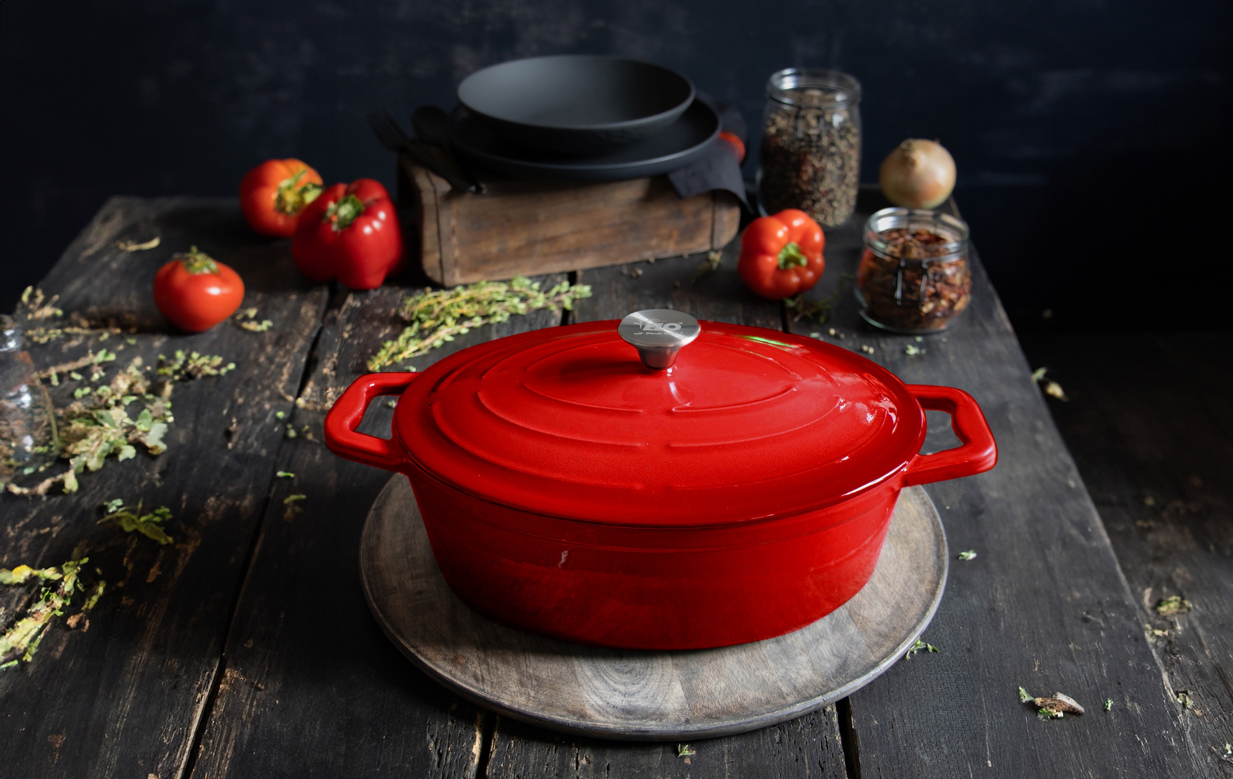 Elo Rôtissoire »Kirschrot Gusseisen Topf 33 cm« Topf inkl. Deckel, 2 cuis tlg.
