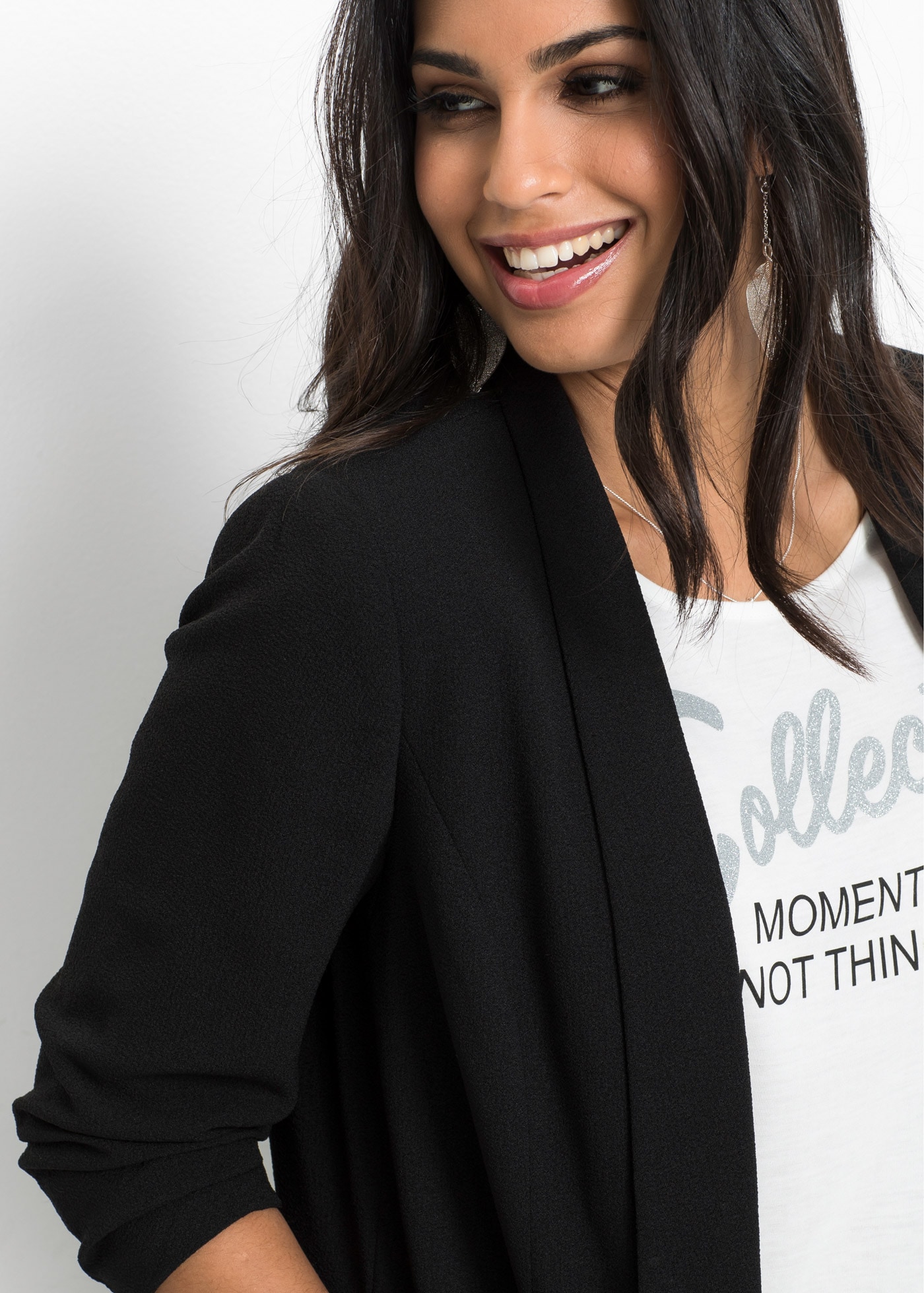 bonprix Longblazer festlicher Stil, taillierte Passform, aus Polyester und Elasthan