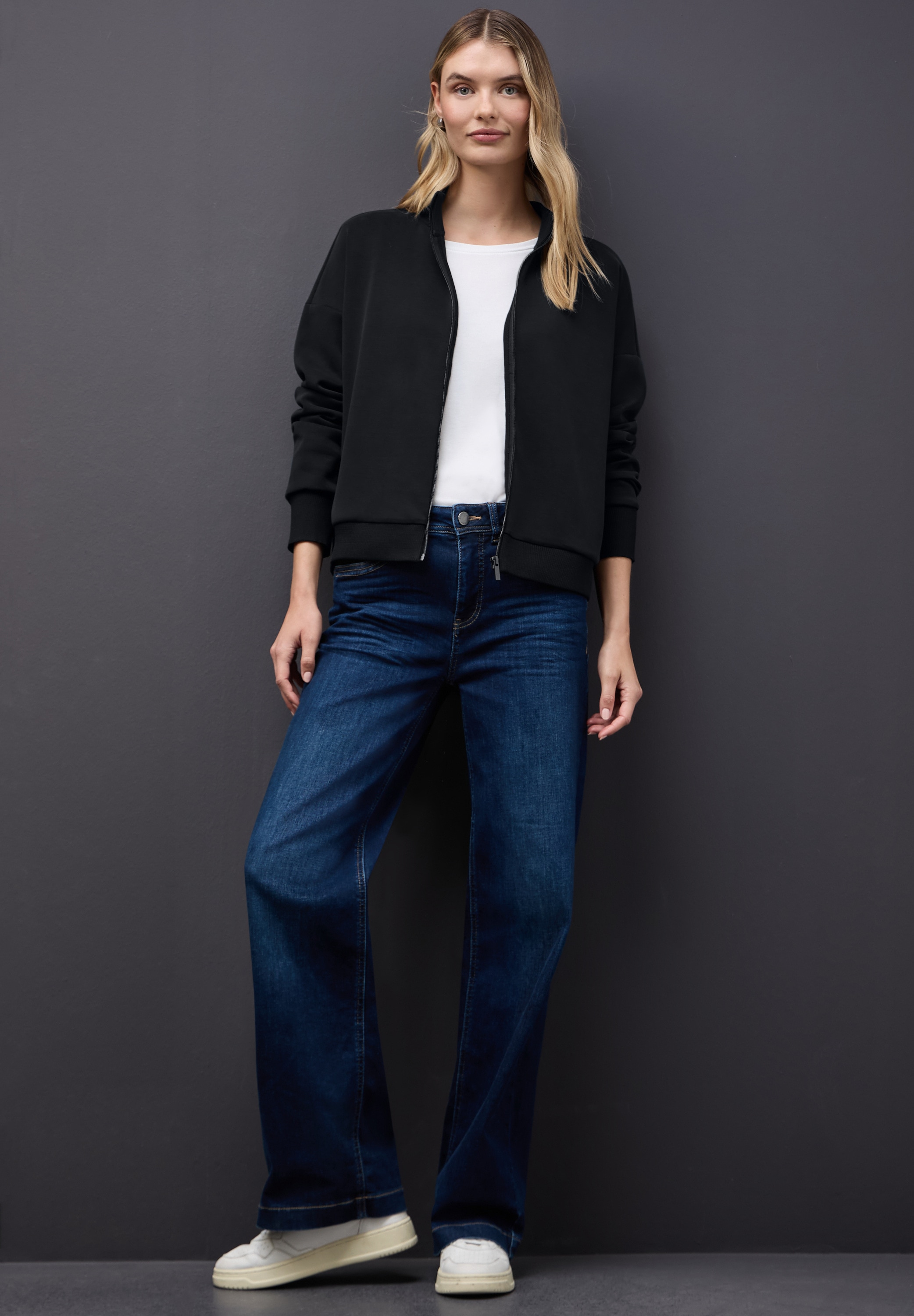 STREET ONE Veste sweat mit Rippdetails und im Silk-Look