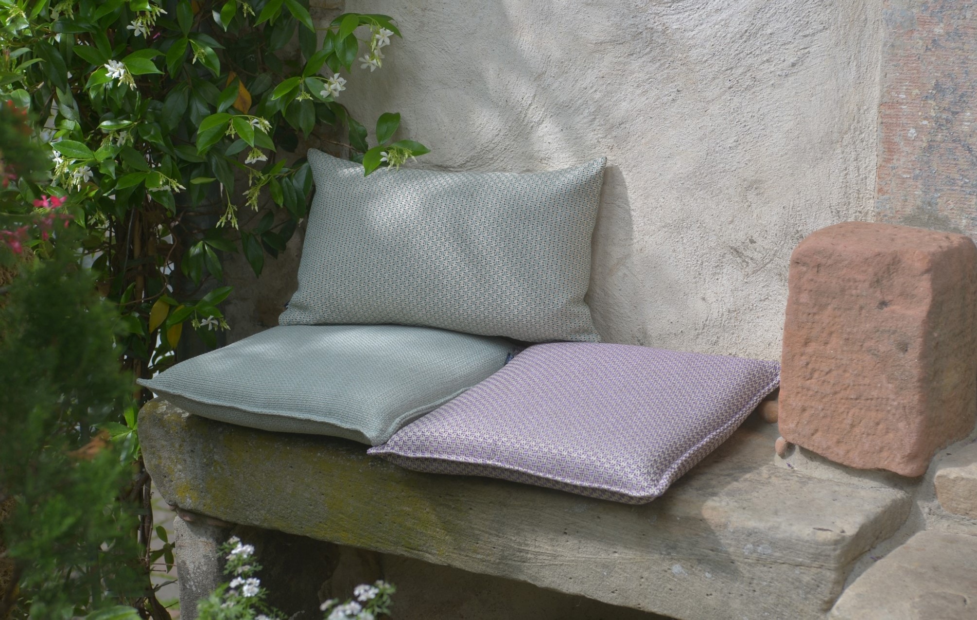 H.O.C.K. Coussin décoratif »Linocea« coussin d'extérieur avec rembourrage, 45x45cm, coussin décoratif, sauge, à motifs