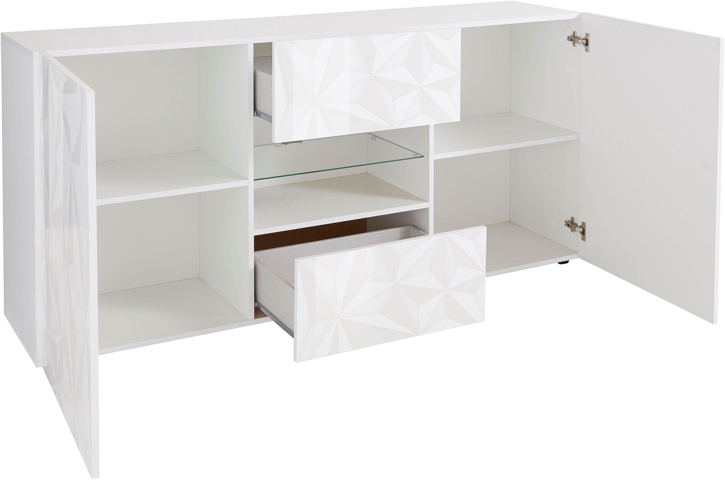 Home affaire Sideboard »Prisma Breite 181, Kommode 2 Türen, 2 Schubkästen, Anrichte« Front mit elegantem Siebdruck, grifflos, viel Stauraum
