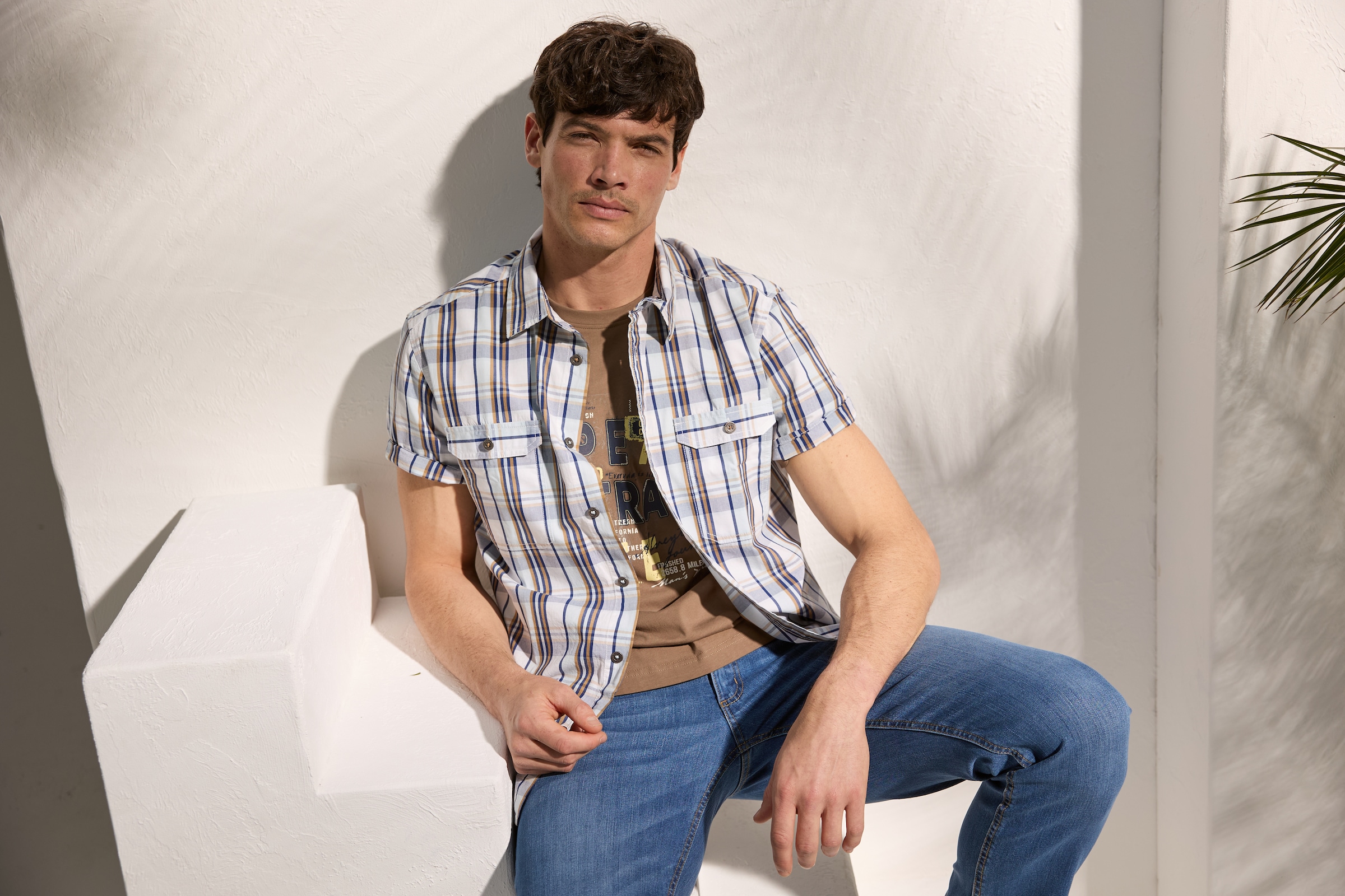 Man's World Chemise à carreaux Kurzarm, für Casualmode, Basic, Frühling und Sommer, aus Baumwolle