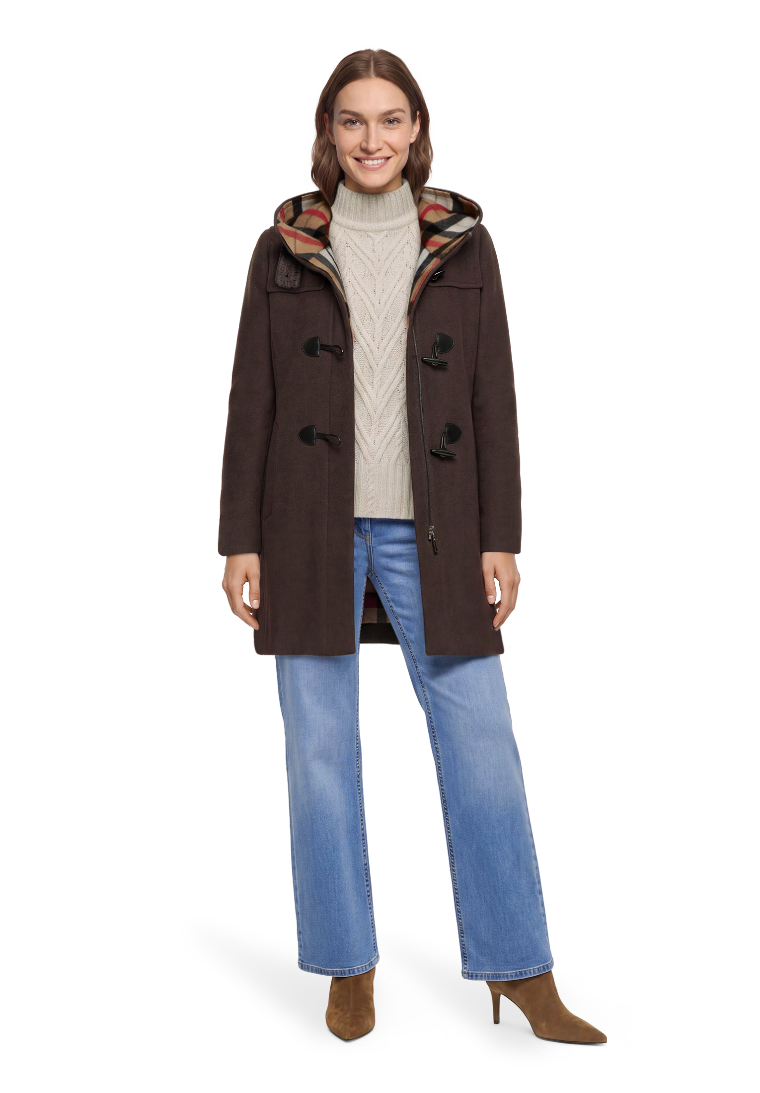 Gil Bret Dufflecoat Dufflecoat mit Kapuze und kariertem Inlay