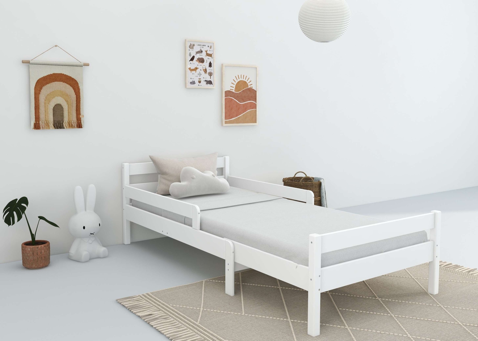 GOODproduct Kinderbett »Wenke,  ausziehbar von 140 bis 200 cm, FSC®« 90cm Breite, 140-200cm Liegefläche,  massive Kiefer, mit Lattenrost, zeitlose Optik,  Rausfallschutz