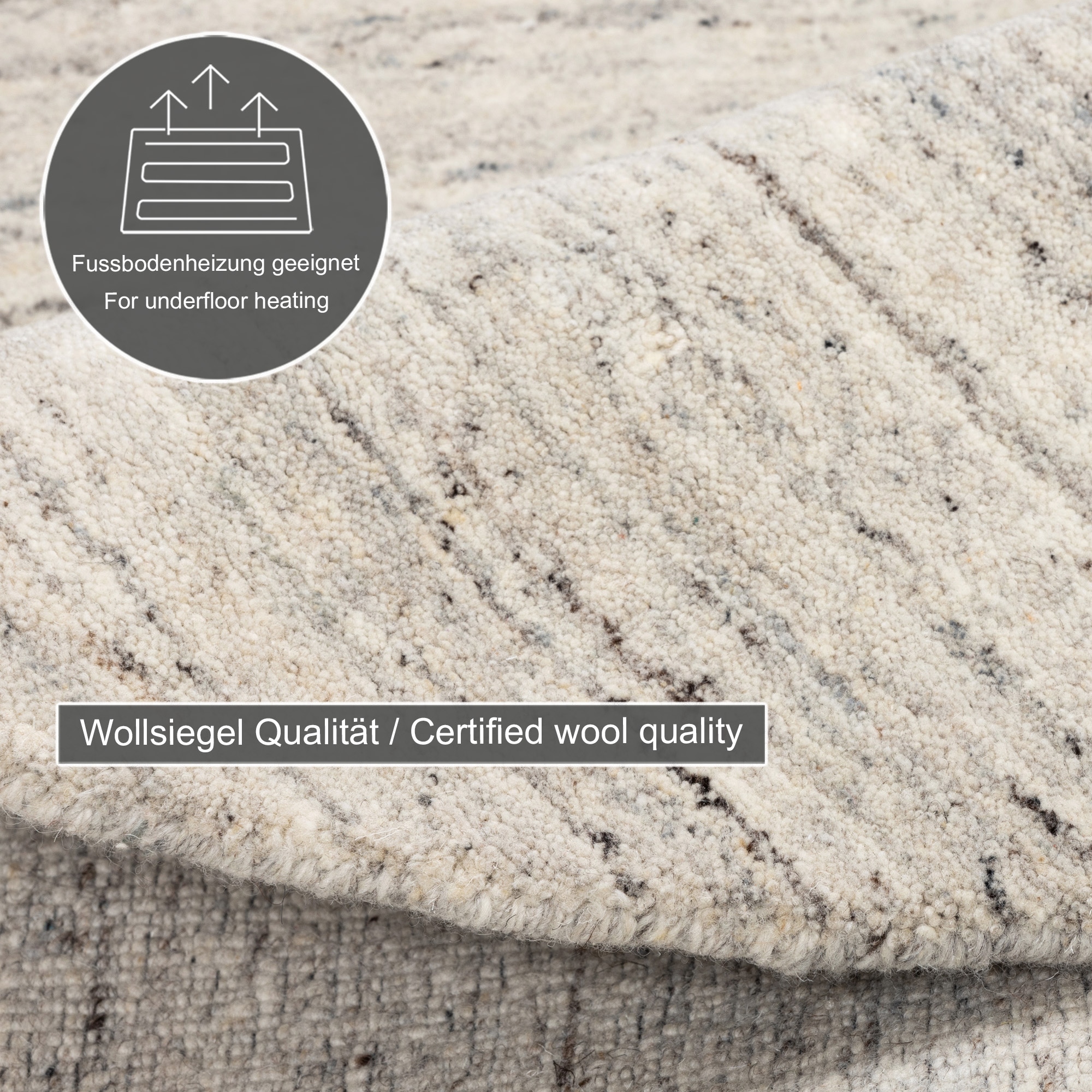 THEKO Tapis en laine »Pure UNI« Rond 14 mm Höhe Handwebteppich, meliert, reine Wolle, handgewebt