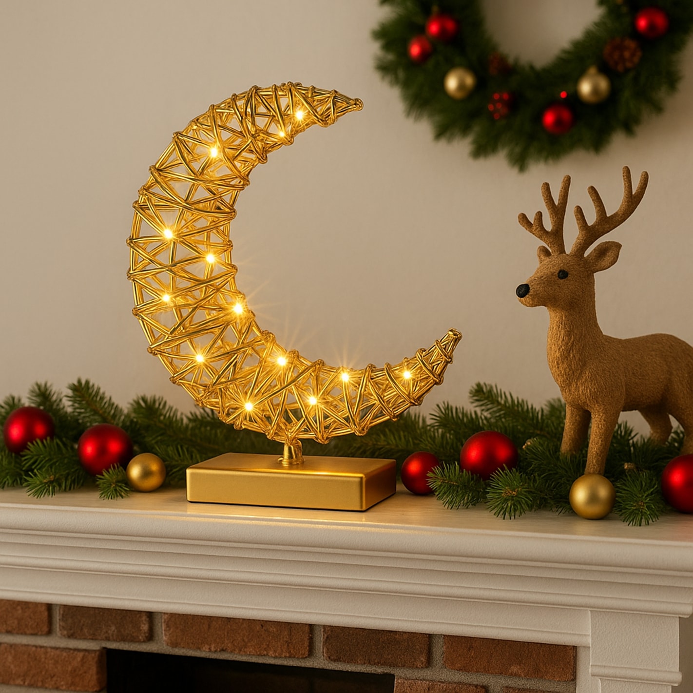 I.GE.A. LED-Dekofigur »LED-Dekoobjekt Mond« Dekofigur Metall Gold warmweiss Timer Batteriebetrieb Weihnachtsdeko