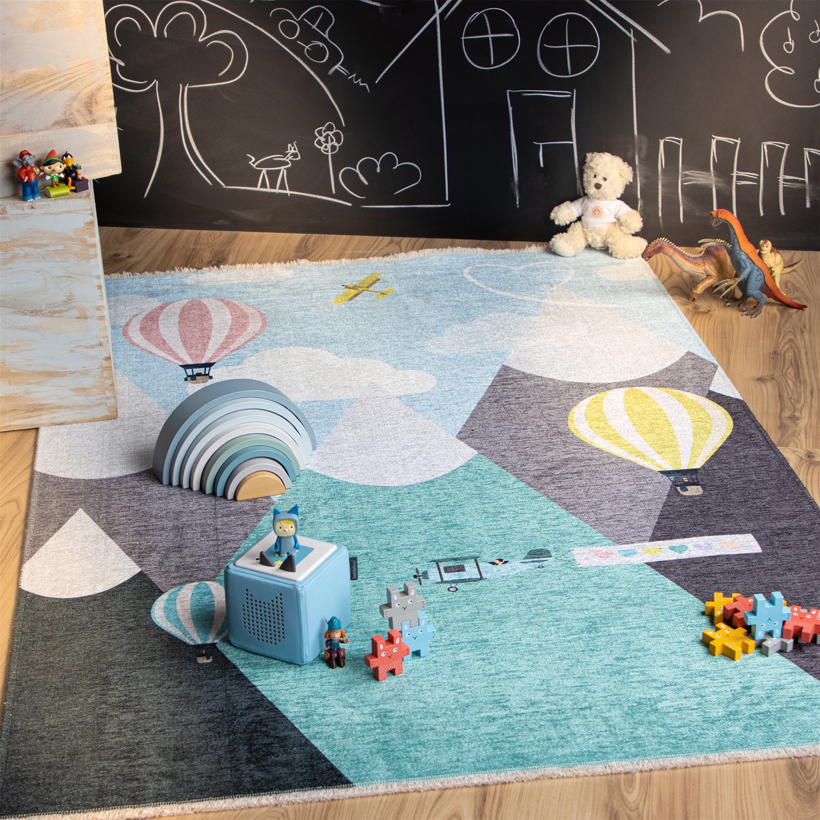 Kayoom Tapis pour enfants »Joanna 615« Rectangulaire 6 mm Höhe Kurzflor, Modernes Muster, Deko, Wolle, Heissluftballon