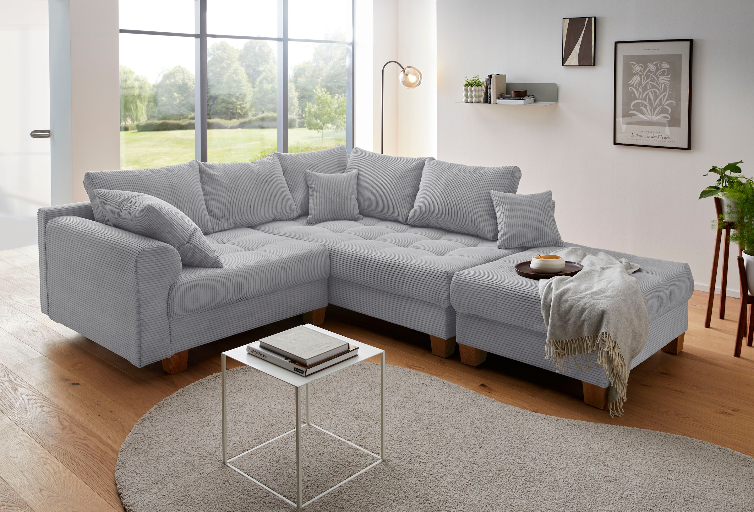 Home affaire Ecksofa »Rice L-Form, B: 216 cm« Set: Sofa & Hocker, mit 3 Zierkissen, Federkern