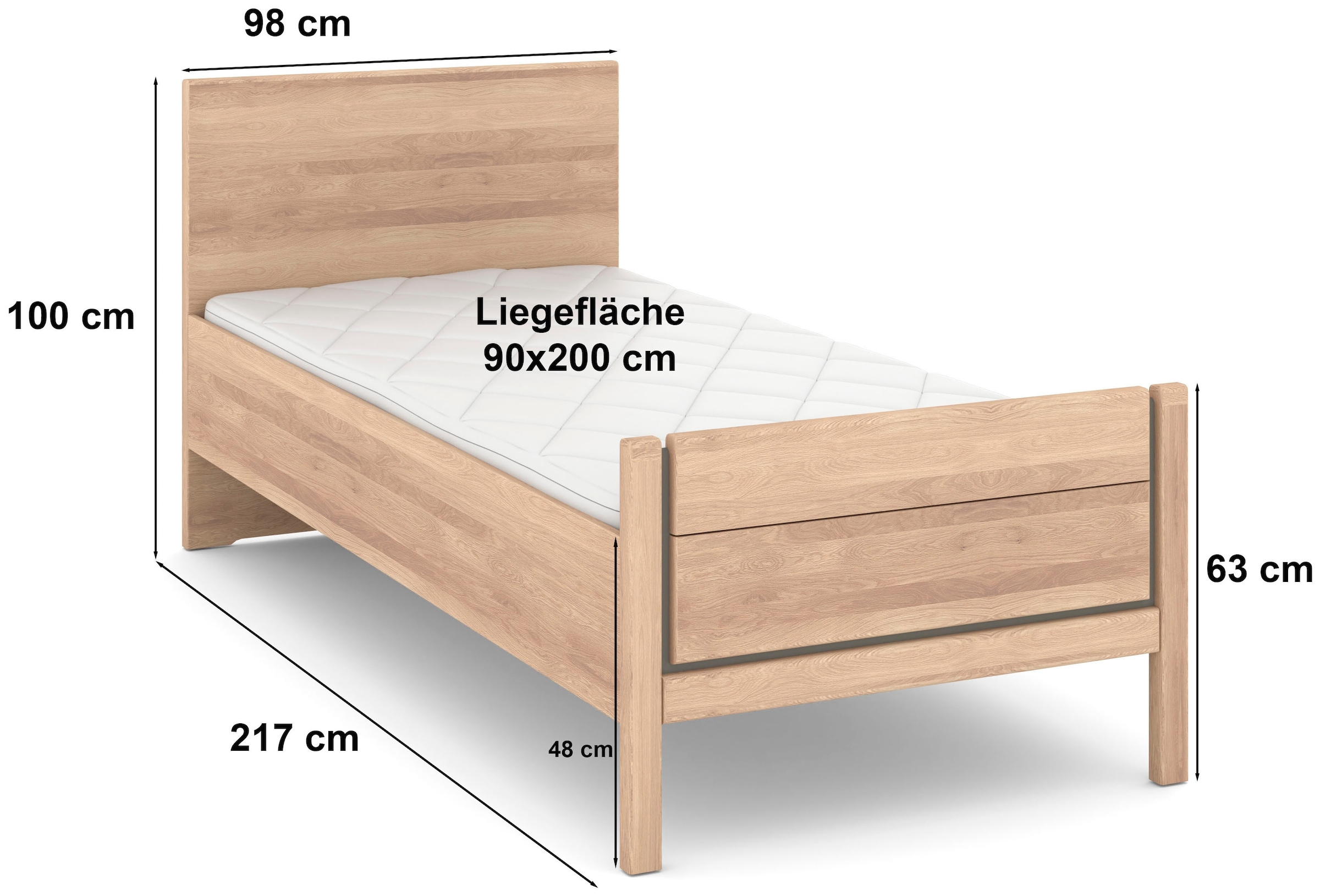 Musterring Lit en bois »Sorrent, Bettgestell, Bettrahmen, teilmassiv Eiche« chêne partiellement massif, réglage hauteur allongée, pied à plots