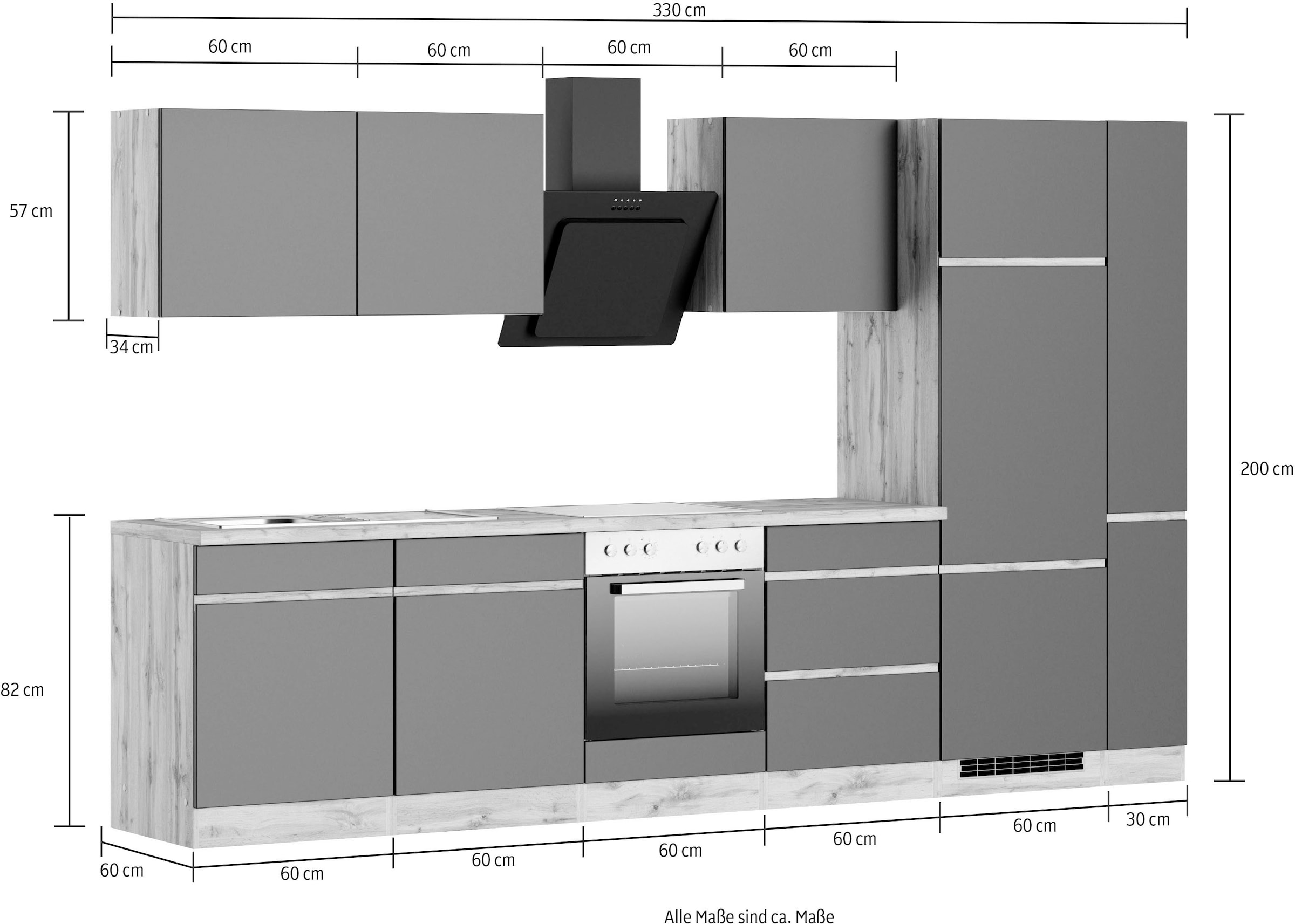 KOCHSTATION Kitchenette »KS-Riesa« Largeur réglable 330 cm, avec ou sans appareils électriques au choix