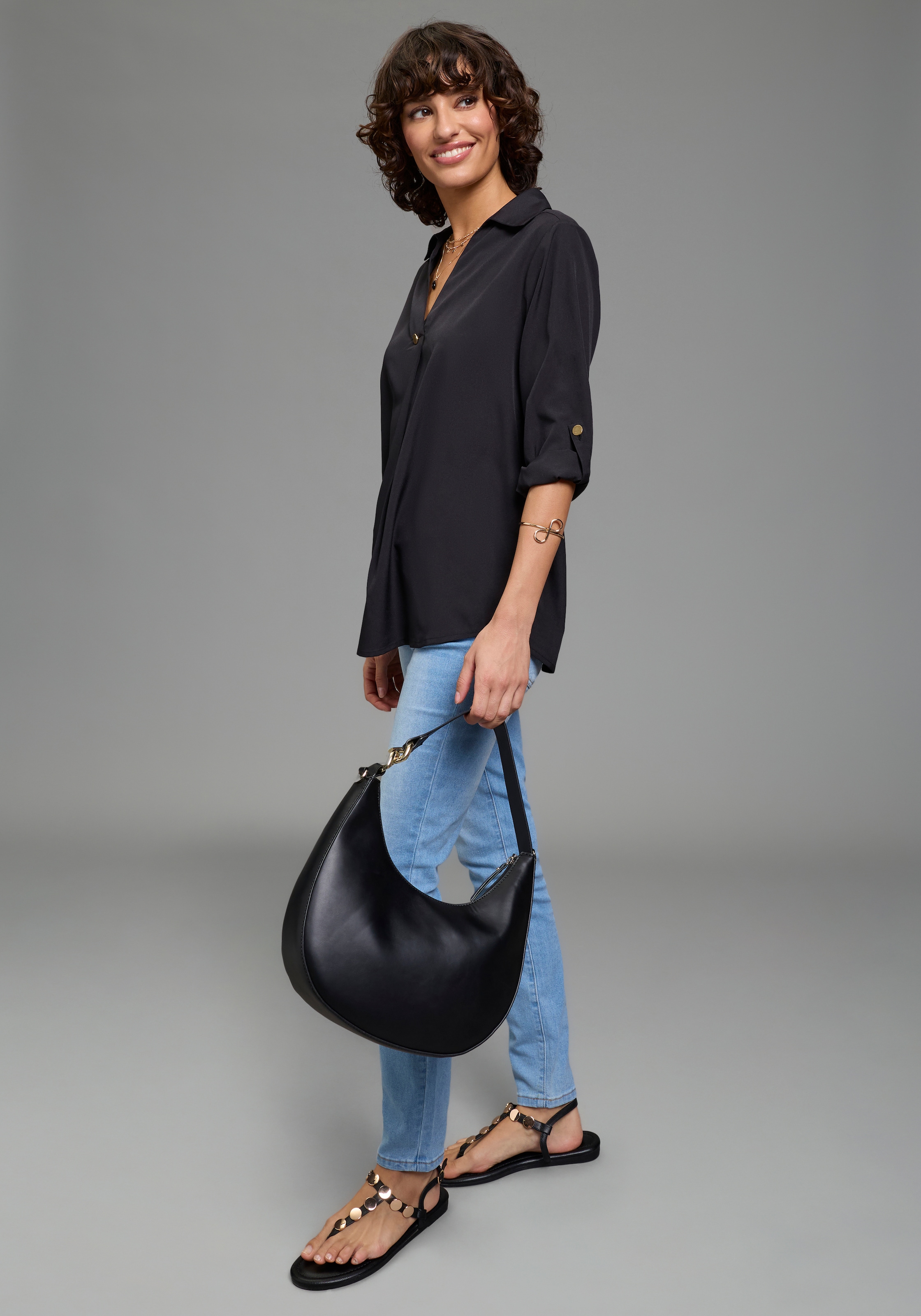 Laura Scott Klassische Bluse feminin geschnitten, unifarben, aus Polyester