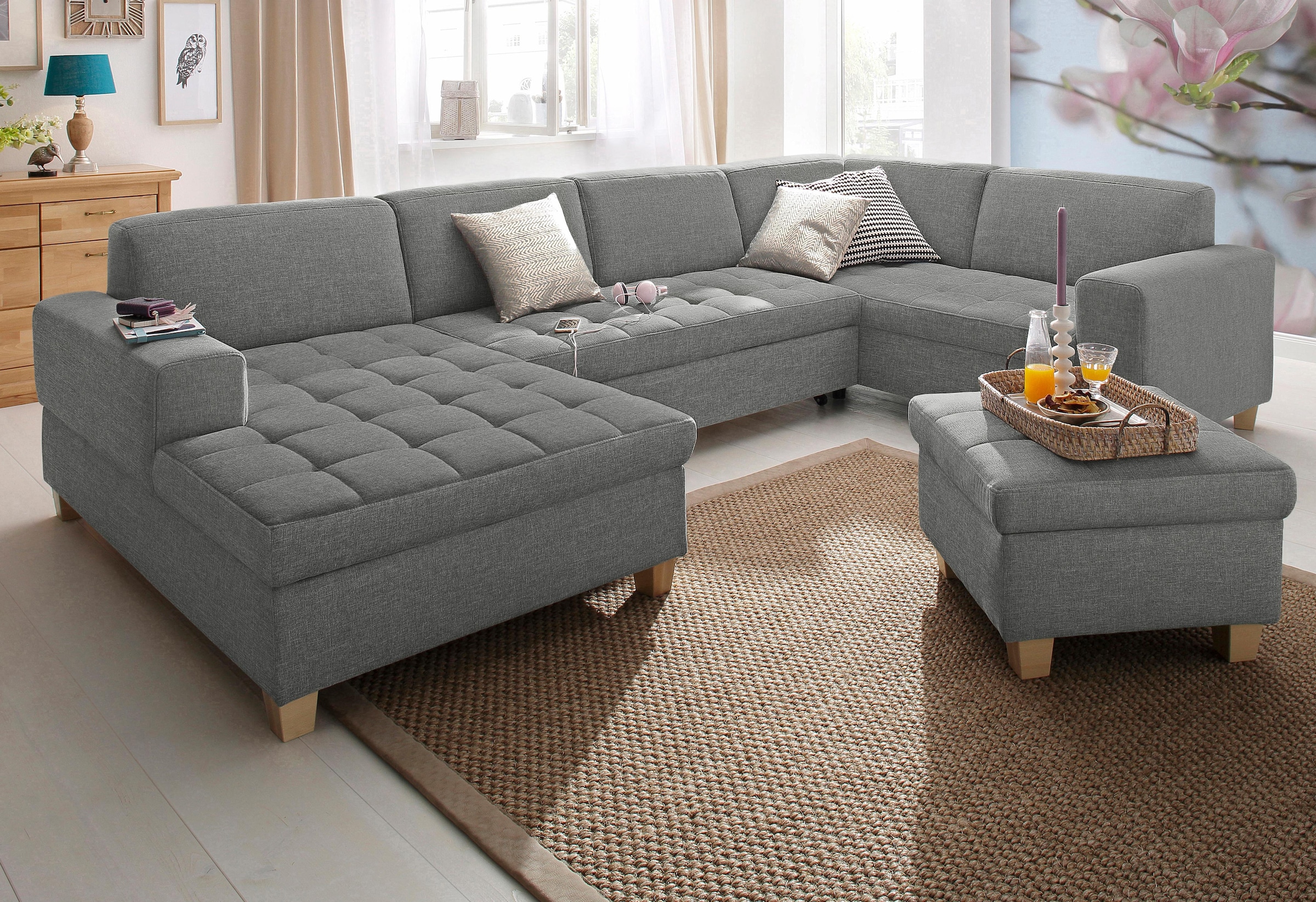 Home affaire Paysage de salon »Corby, viel Platz und Komfort, U-Form« wahlweise mit Bettfunktion, Steppung auf Sitzfläche
