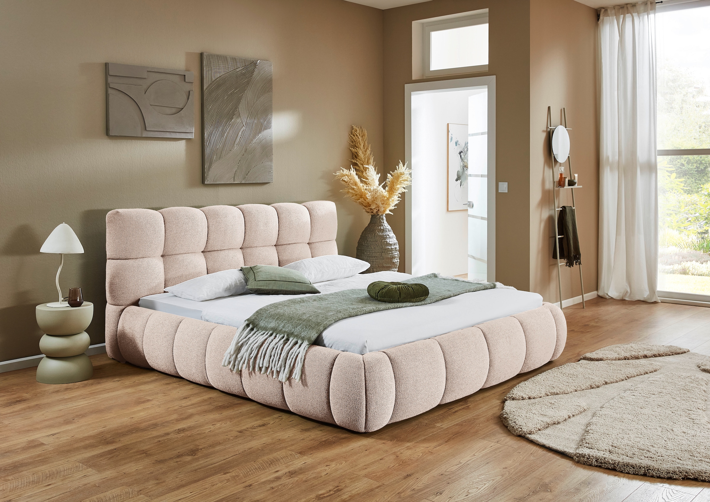 GOODproduct Lit rembourré »Sennor mit schönem gepolsterten Kopfteil« Lit rembourré, housse avec effet mélange
