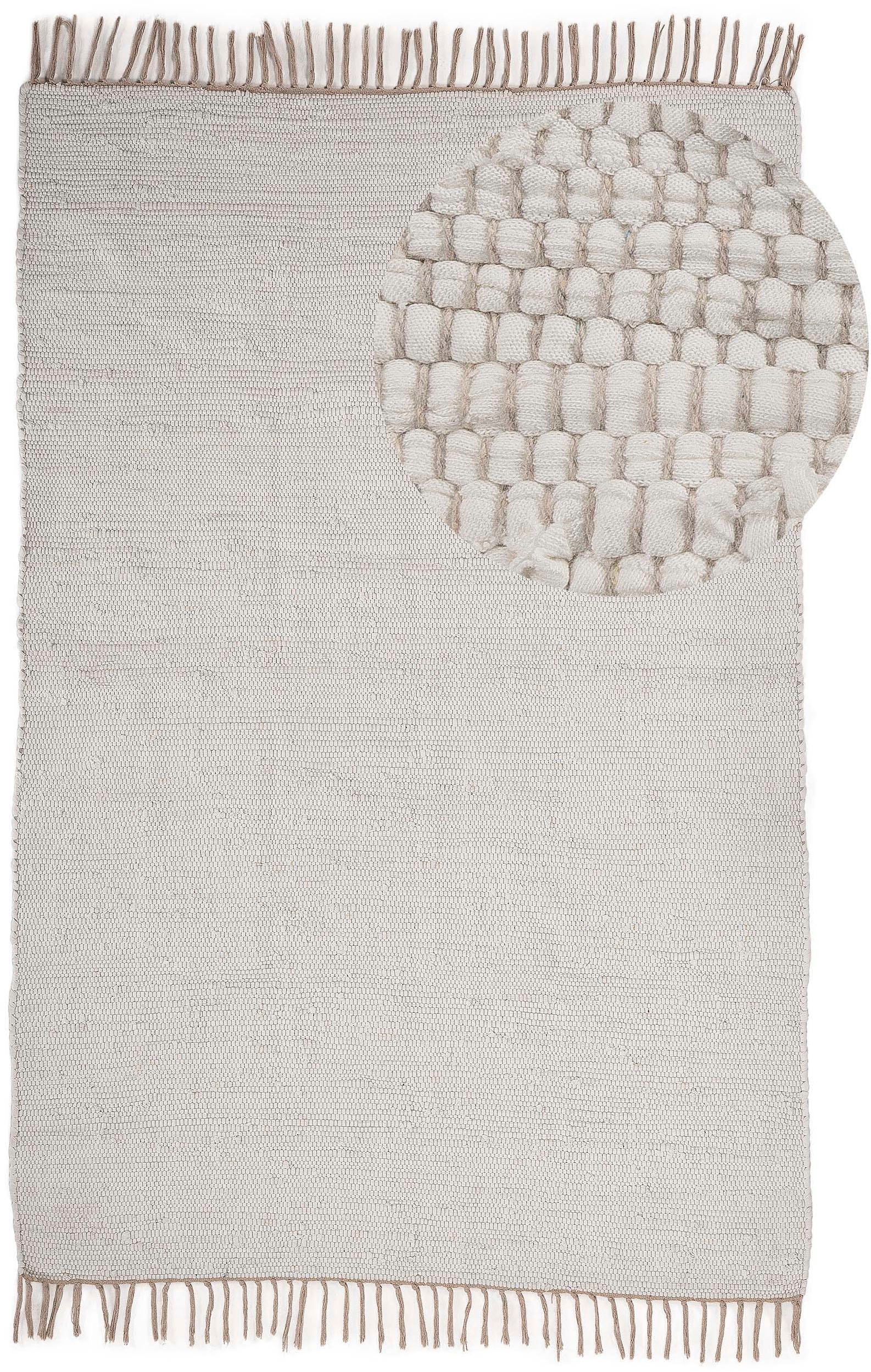 carpetfine Teppich »Kelim Chindi uni , auch als Läufer« rechteckig 5 mm Höhe Wendeteppich, reine Baumwolle, handgewebt, Uni-Farben, mit Fransen