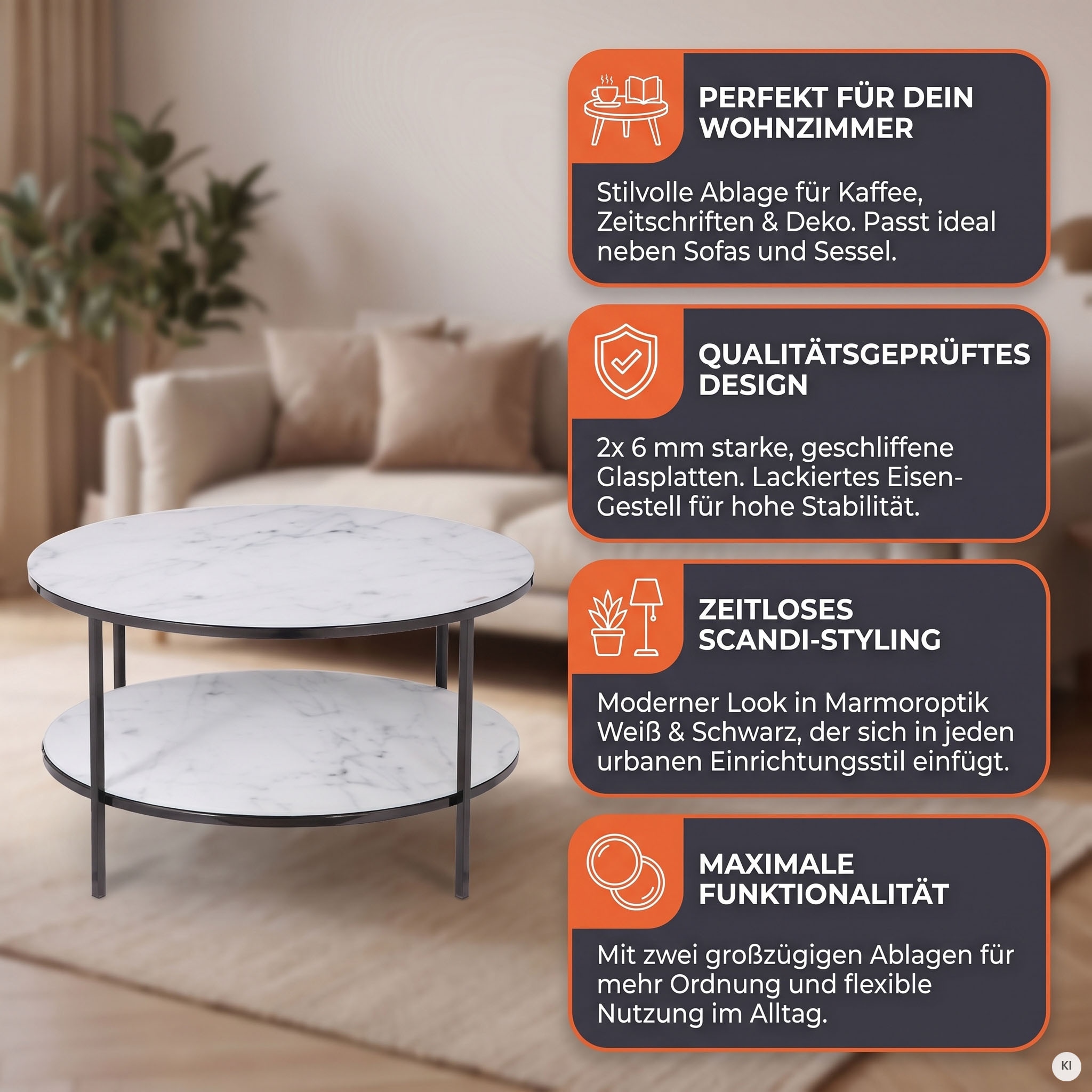 SalesFever Table basse »Caorle Coffeetable im minimalistischen Stil« Élégance et style : plateaux de table effet marbre