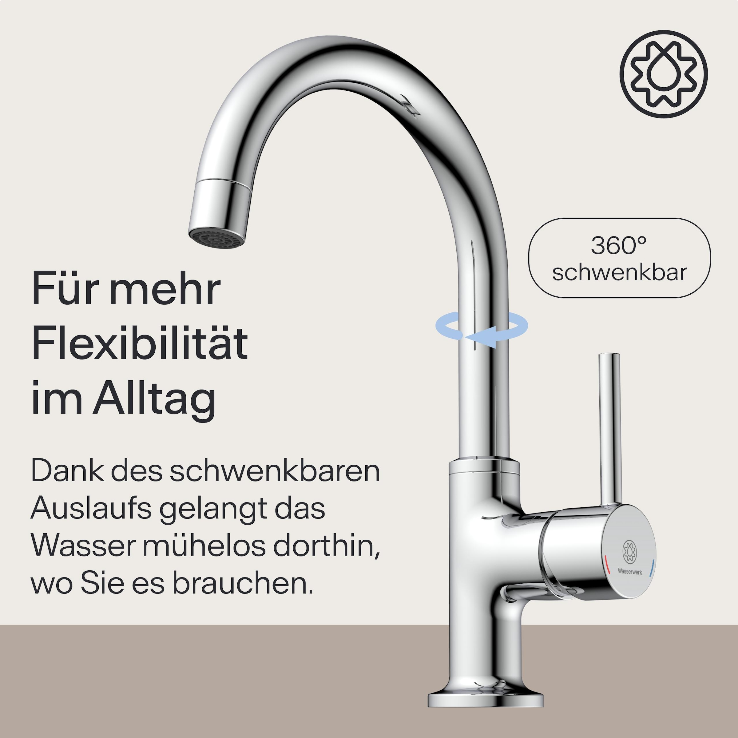 WASSERWERK Robinet de lavabo »WT 14« incl. popup, pivotant à 360°, silencieux, économique en eau