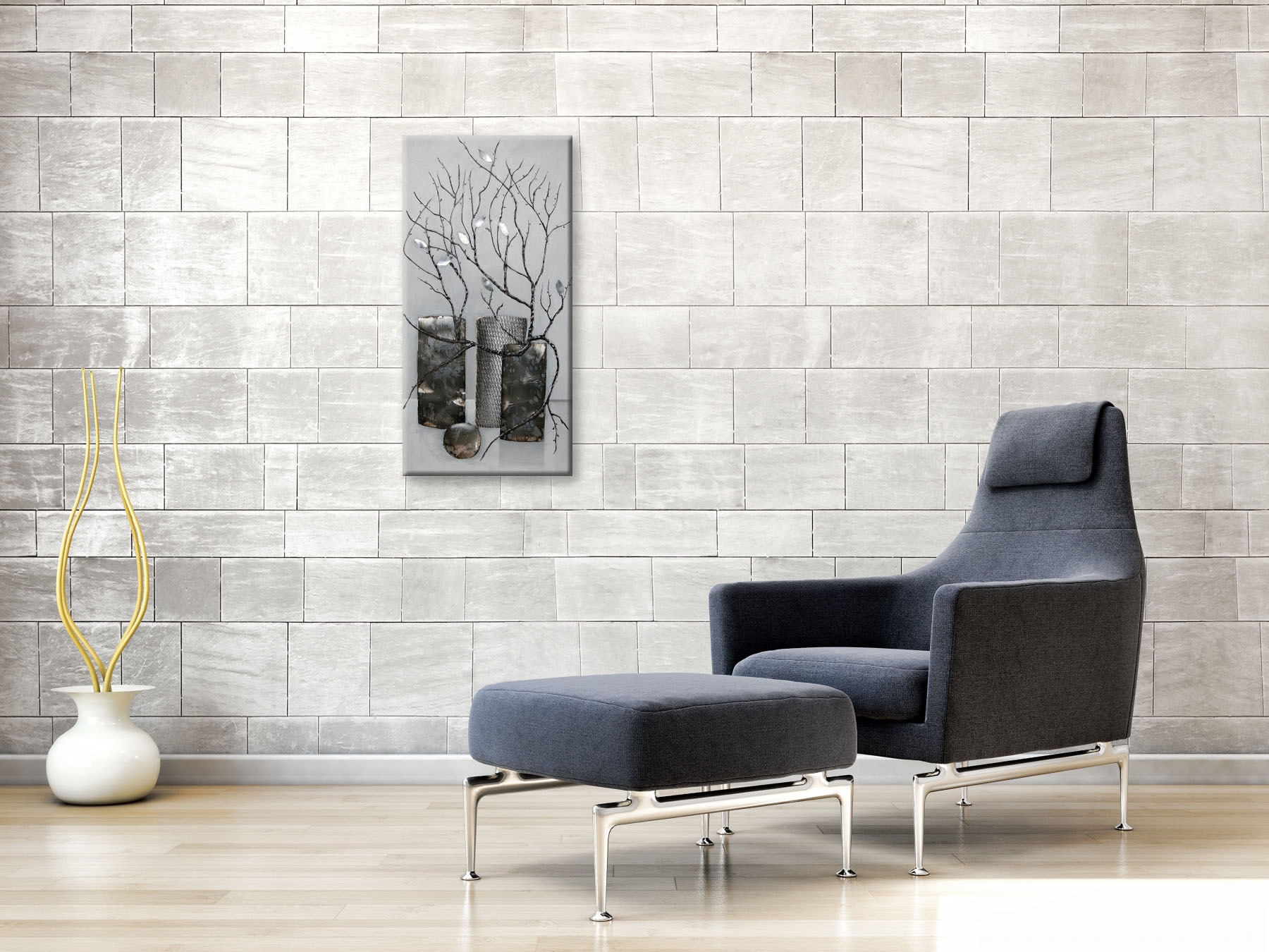 Bönninghoff Tableau à l'huile »Ölgemälde handarbeit VASE 40x80 cm – Wandbild Kunst Deko modern« Feuilles | Guirlandes | Vases et pots 1 cuis tlg. fabriqué à la main, chaque image est unique