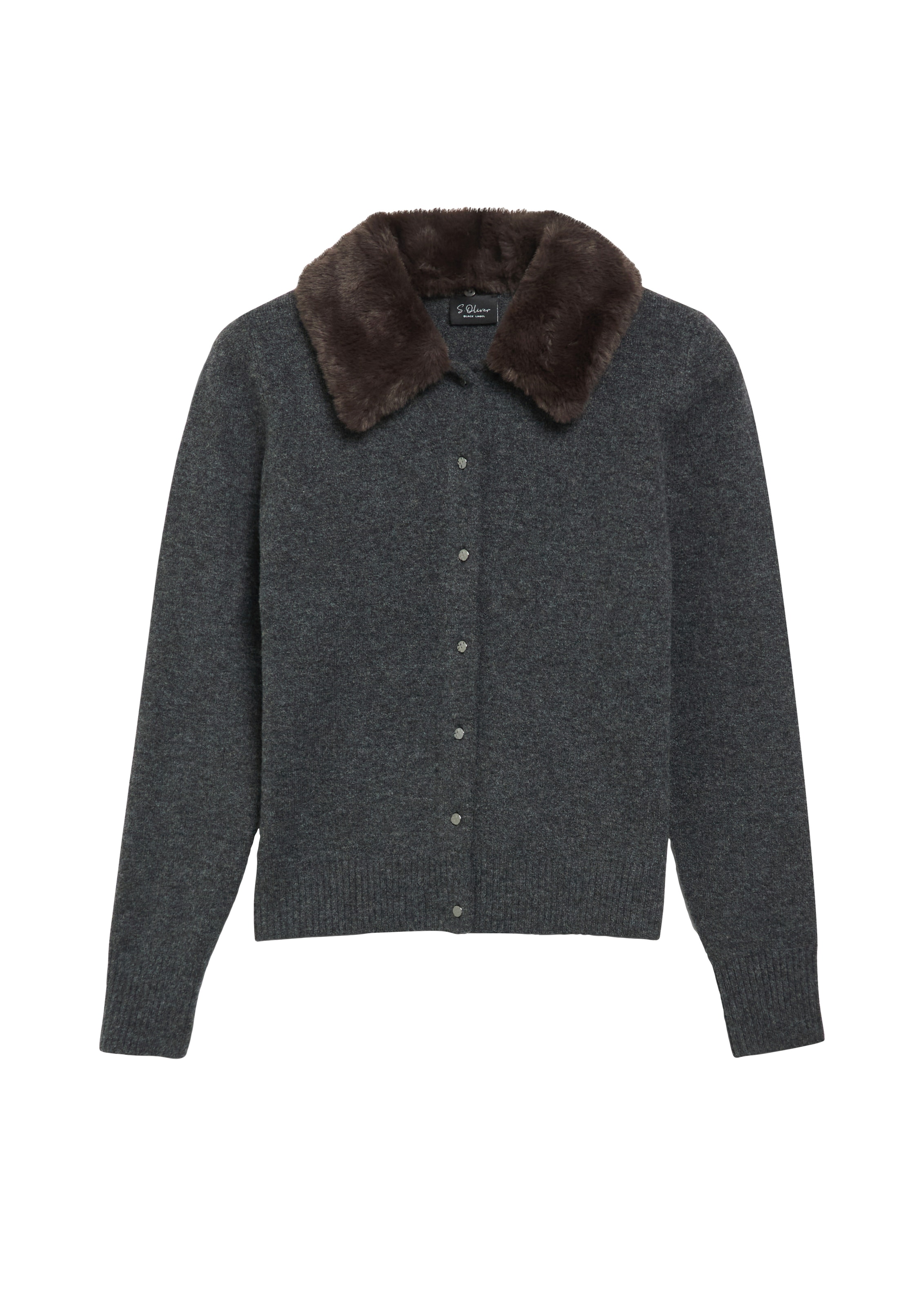 s.Oliver BLACK LABEL Strickjacke mit Plüsch-Hemdkragen / mit Wolle