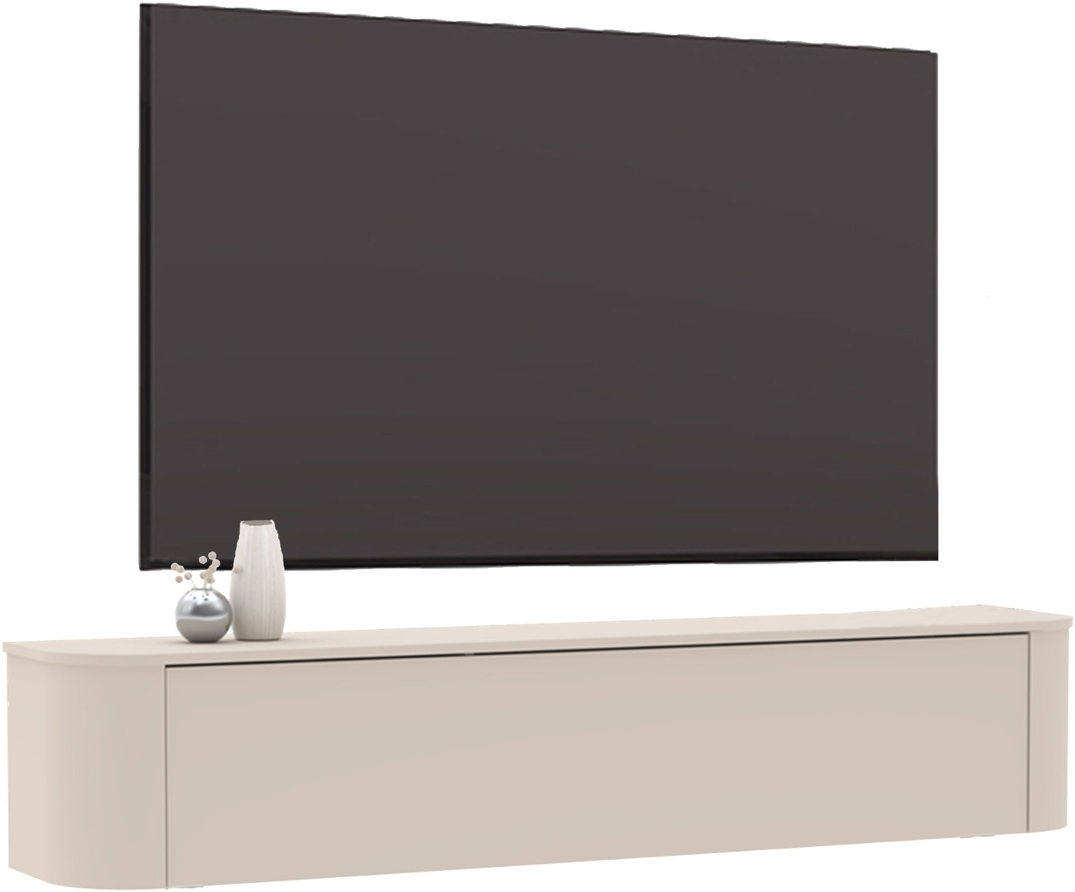 GOODproduct Lowboard »Lido, 181 cm breit, 1 Klappe, TV-Schrank, TV-Kommode, Medienboard« Formgebogenes MDF, Stirnseiten Rundung, Push-to-open, hängend/stehend