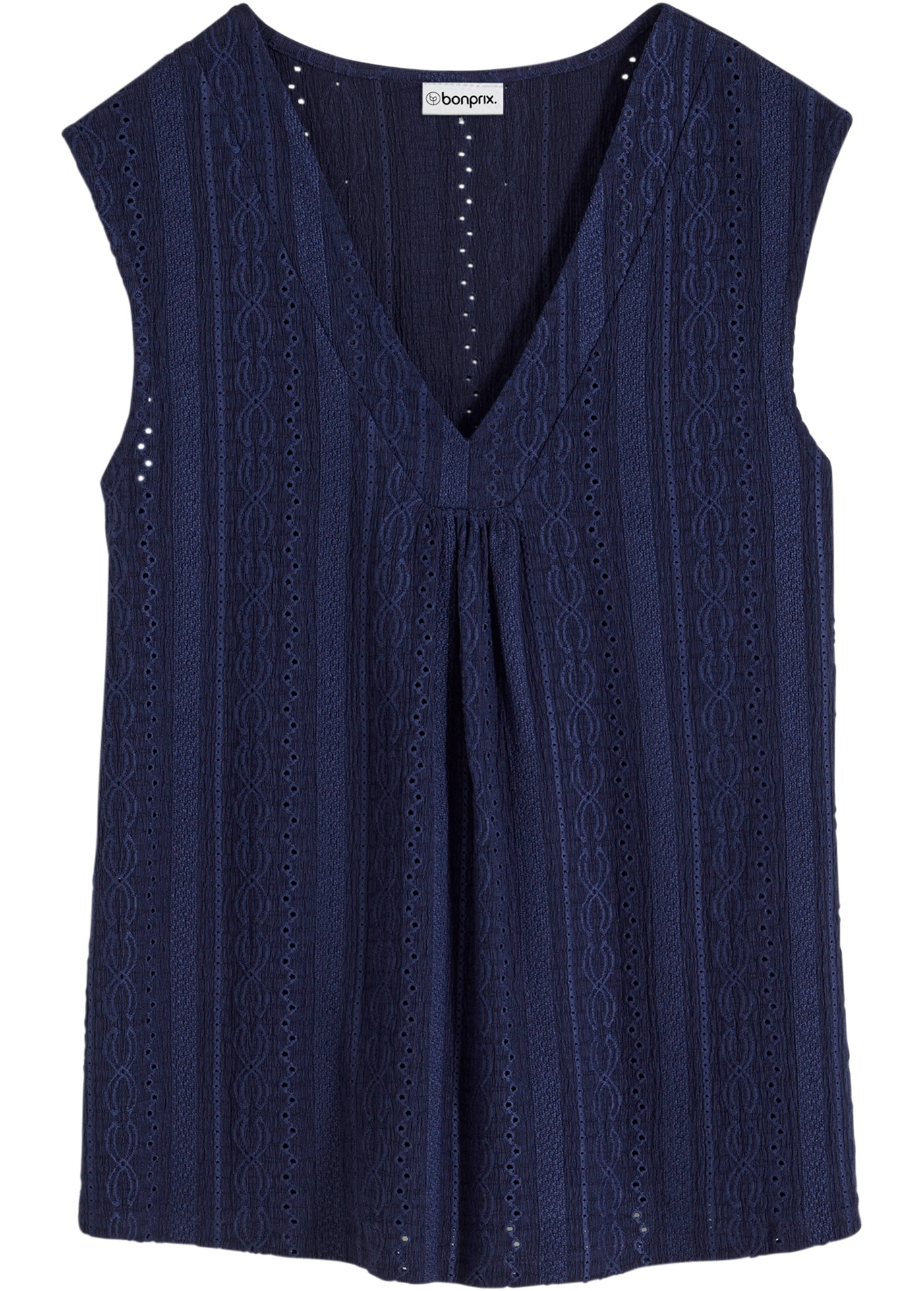 bonprix Top chemisier 1 bequeme Passform, ohne Ärmel, mit Lochstickerei