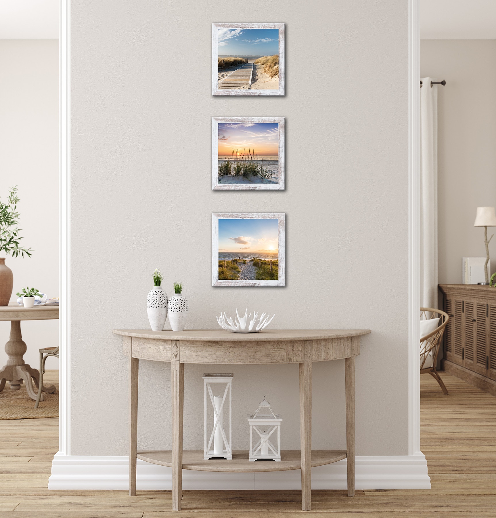 Bönninghoff Tableau avec cadre »3er-Set gerahmte Bilder STRÄNDE 3x23x23 cm – Maritime Wanddeko« Dune | Mer | Plage 1 cuis tlg. ensemble d'images multiples, harmonieusement coordonné