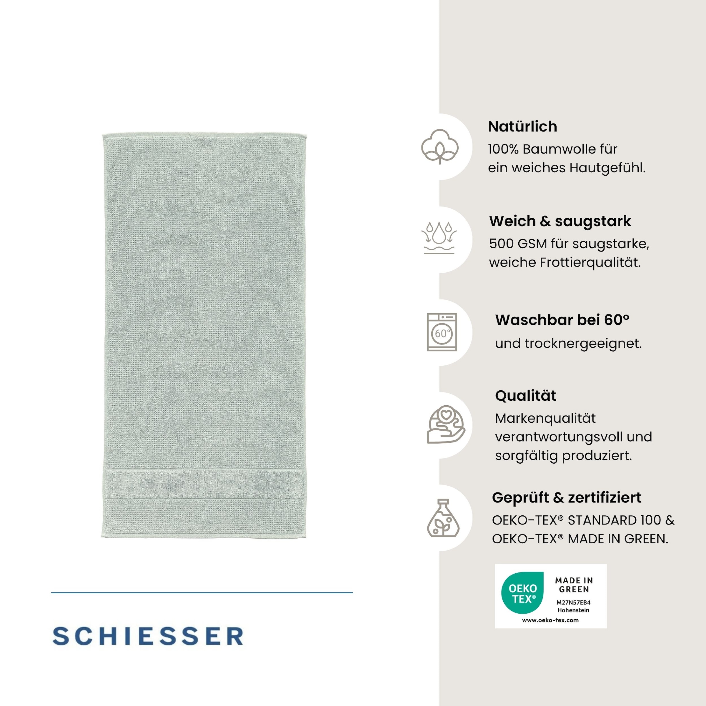 Schiesser Serviettes de douche »Turin aus 100% Baumwolle in dezenter Reiskornoptik« MADE IN GREEN by OEKO-TEX®