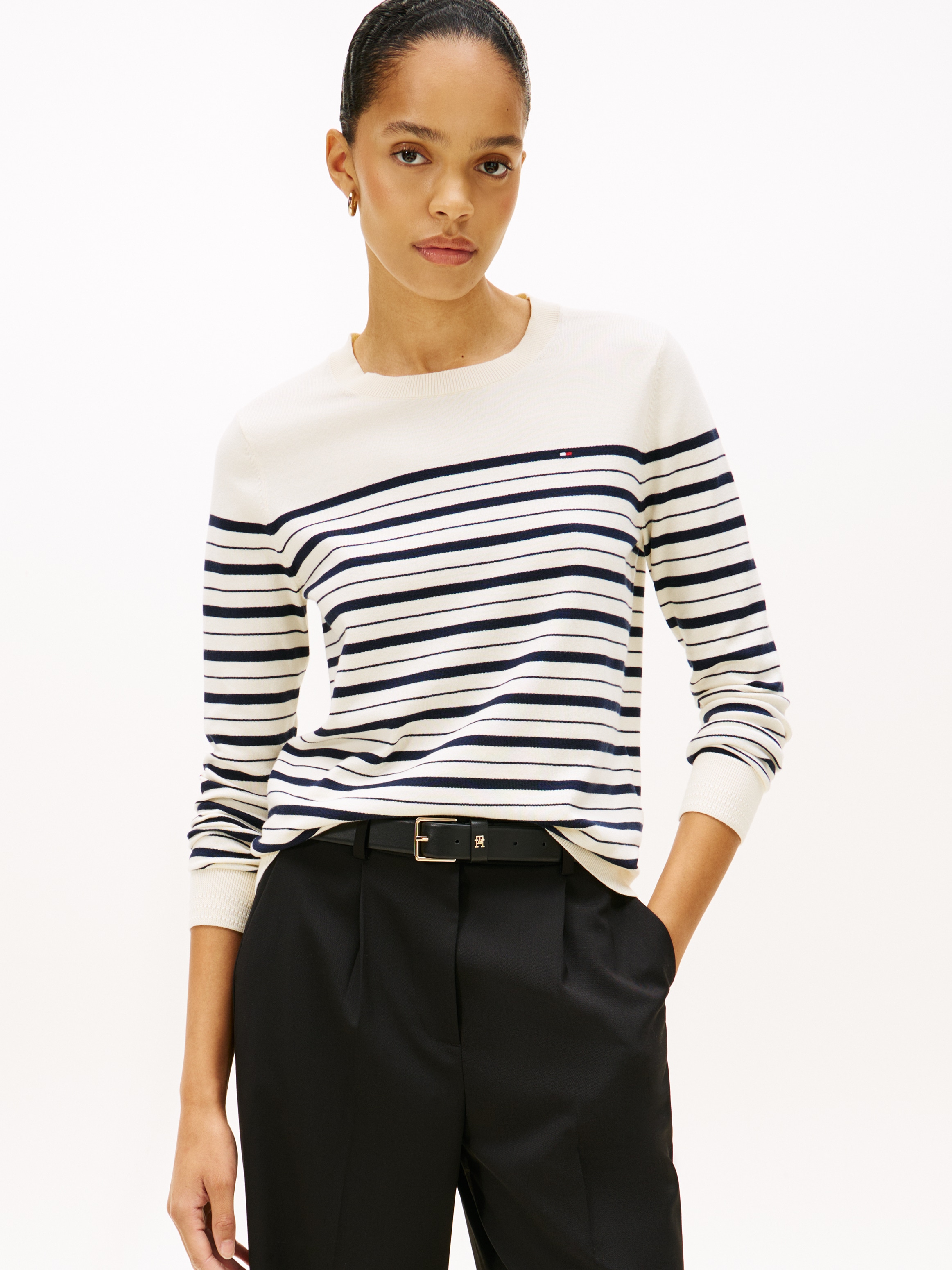 Tommy Hilfiger Pull à col rond »CO JERSEY STITCH LS C-NK SWT« avec broderie du logo