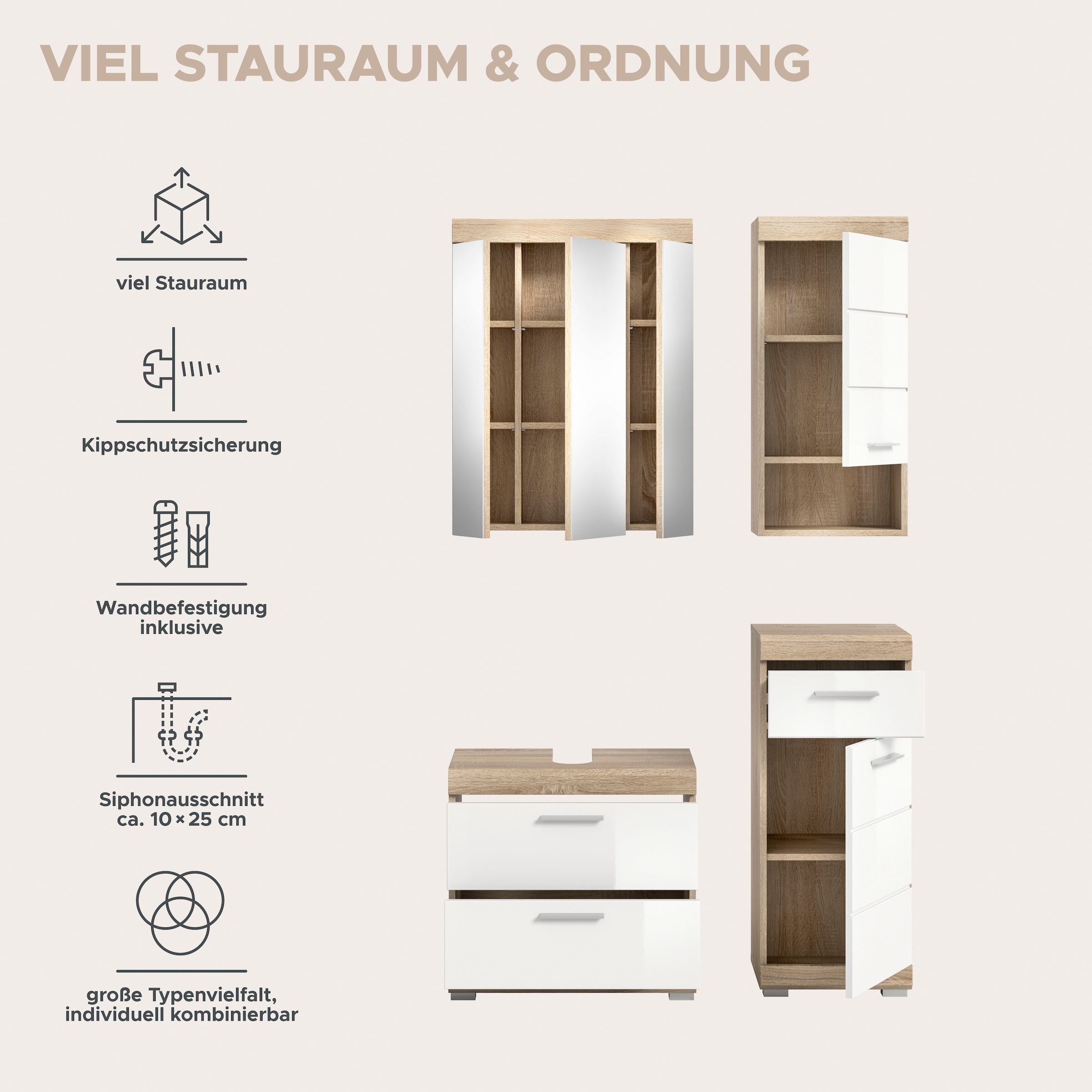 welltime Badmöbel-Set »SIENA, 4 teilig, bestehend aus:« Set, TOPSELLER!, 4 Stk. tlg.