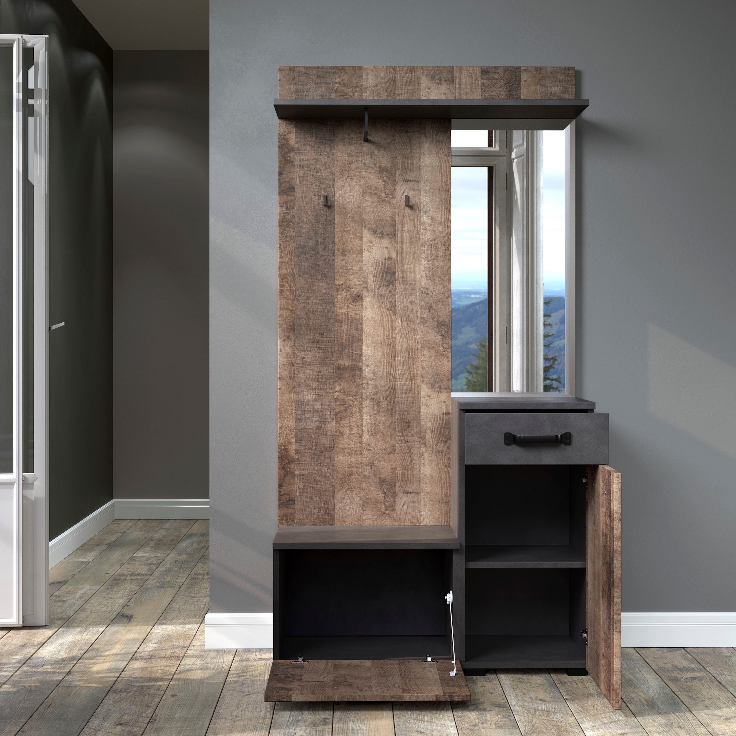 Home affaire Garderobenschrank »Saragossa« Kompaktgarderobe, Tür, Schublade, Klappe - (B/T/H) 104/32/190 cm