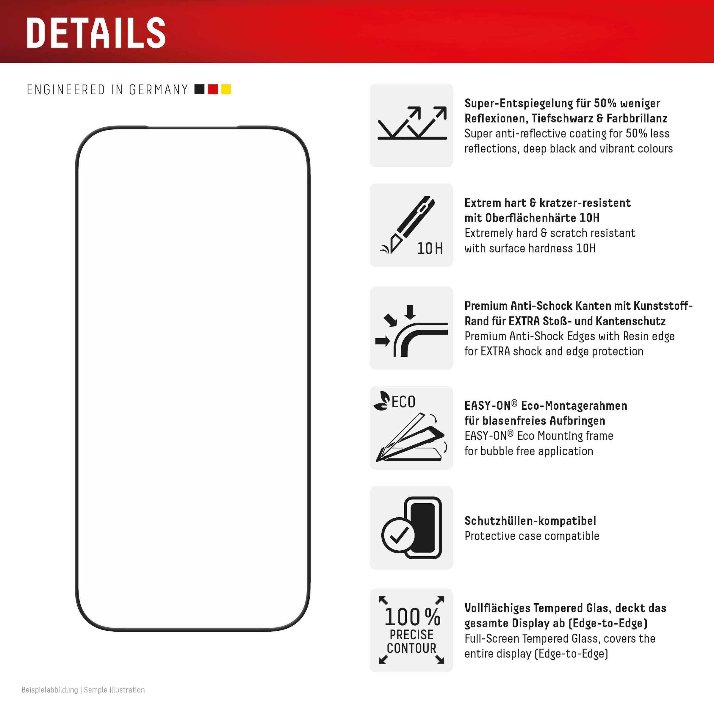 Displex Verre de protection d'écran »Premium Glass Screen Protector Anti-Reflex« für Apple iPhone 17 Pro Displayschutzfolie, Schutzfolie, Bildschirmschutz, kratz- & stossfest