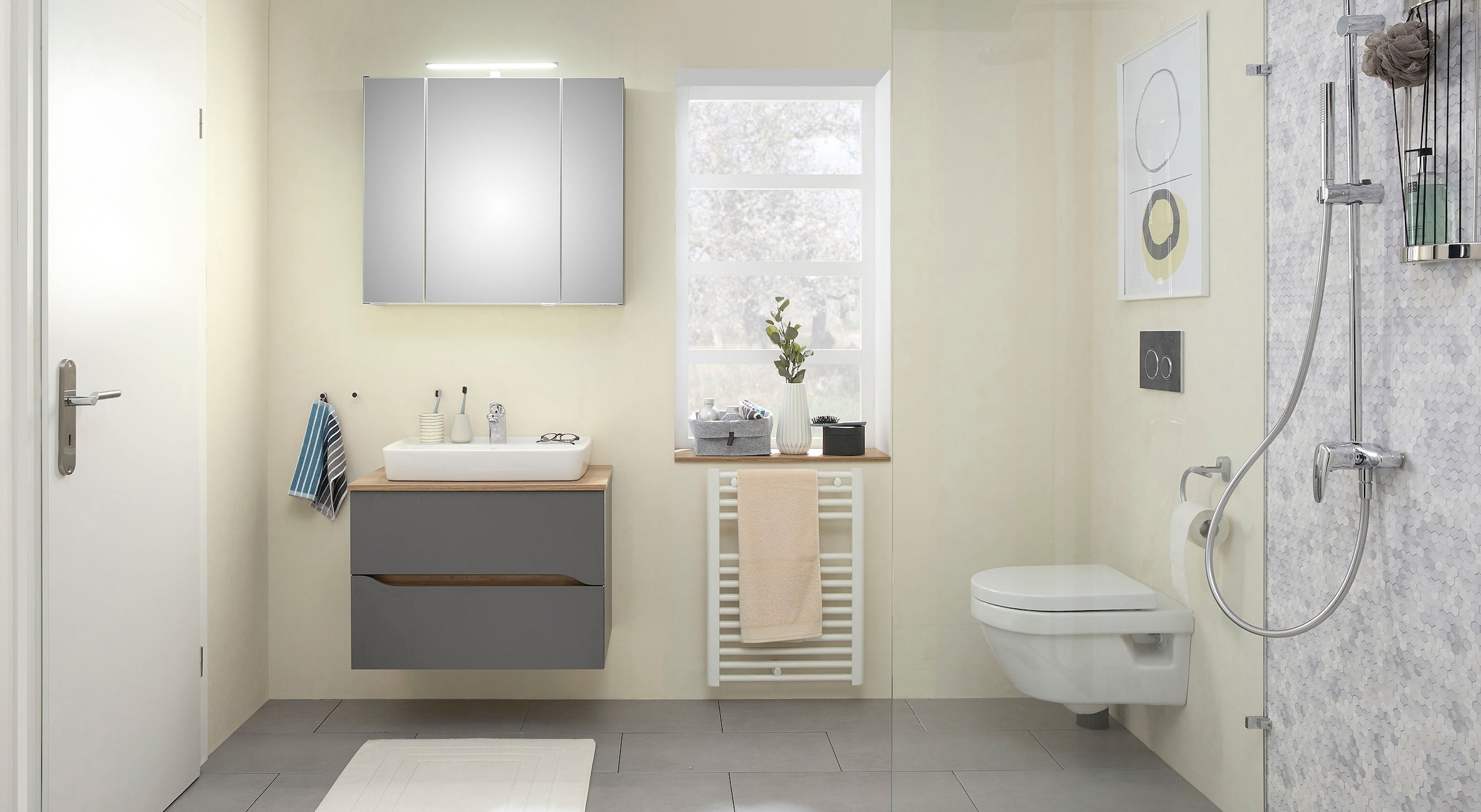Saphir Ensemble de meubles de salle de bain »Quickset 2-teilig, Keramik-Aufsatzbecken mit LED-Spiegelschrank« 2 cuis tlg.