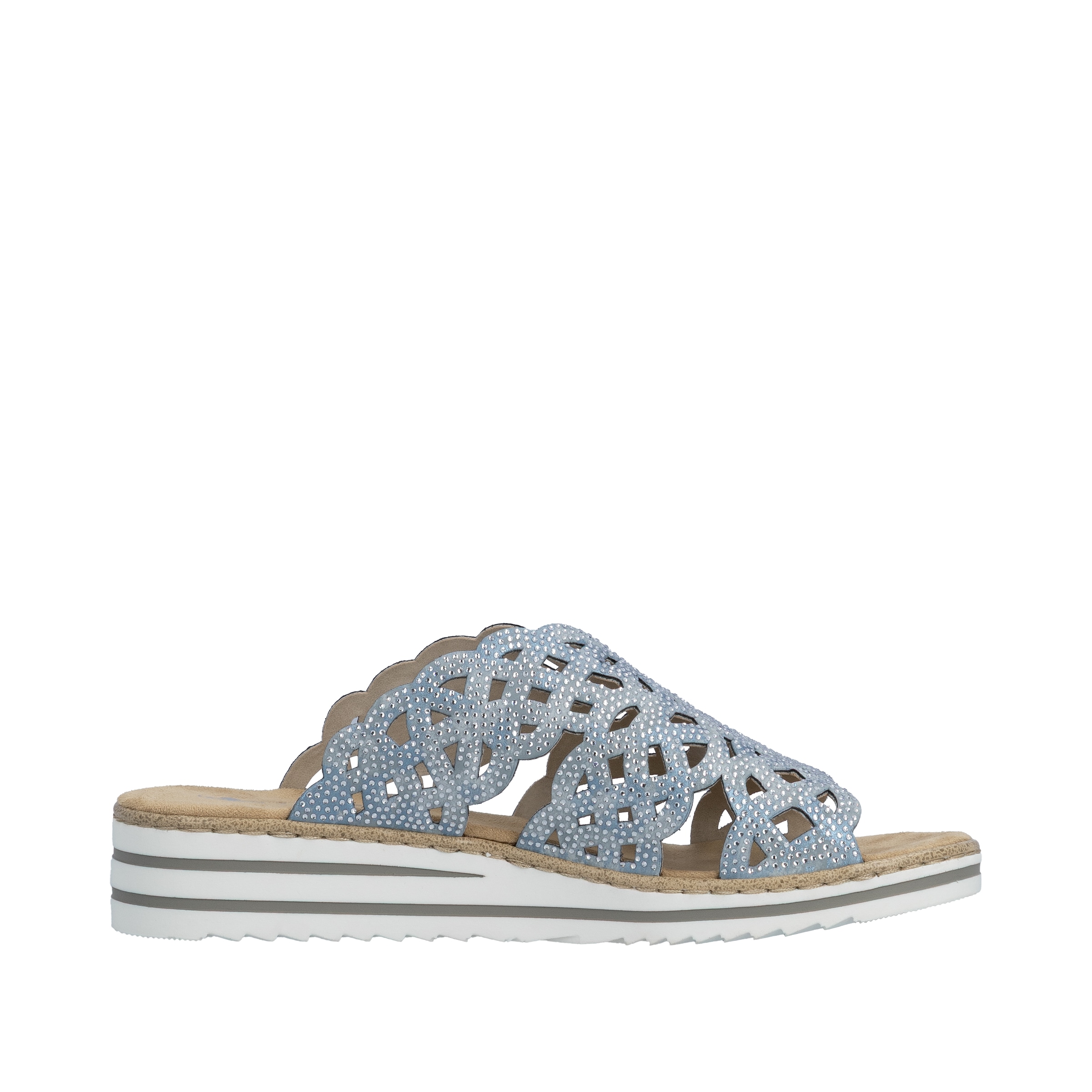 Rieker Pantolette  Sommerschuh, Strandschuh, Hausschuh, Keilabsatz, mit Strass-Steinchen