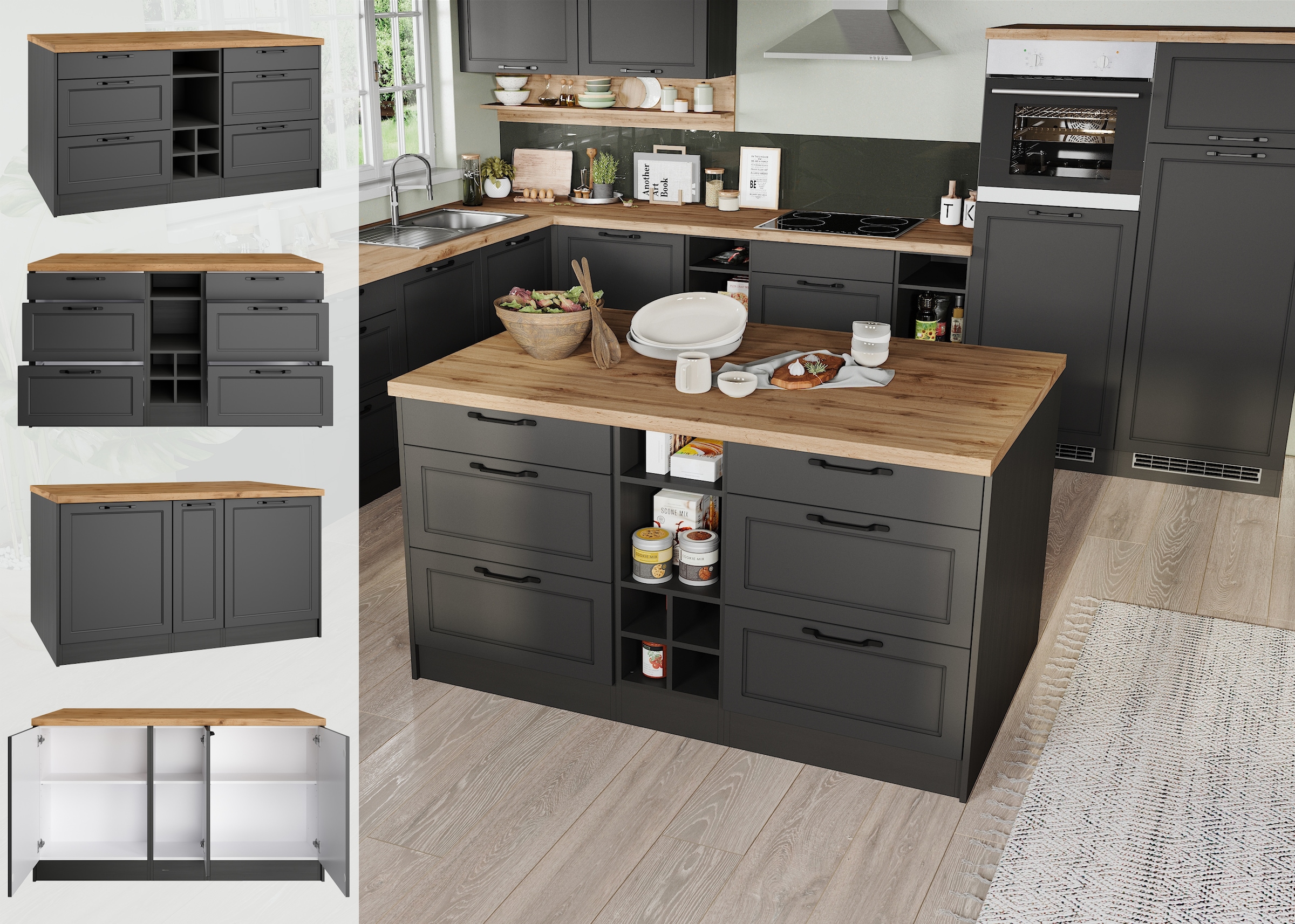 KOCHSTATION Ilot de cuisine »KS-Lana, Breite 153 cm« façades MDF, plan de travail épaisseur 38mm