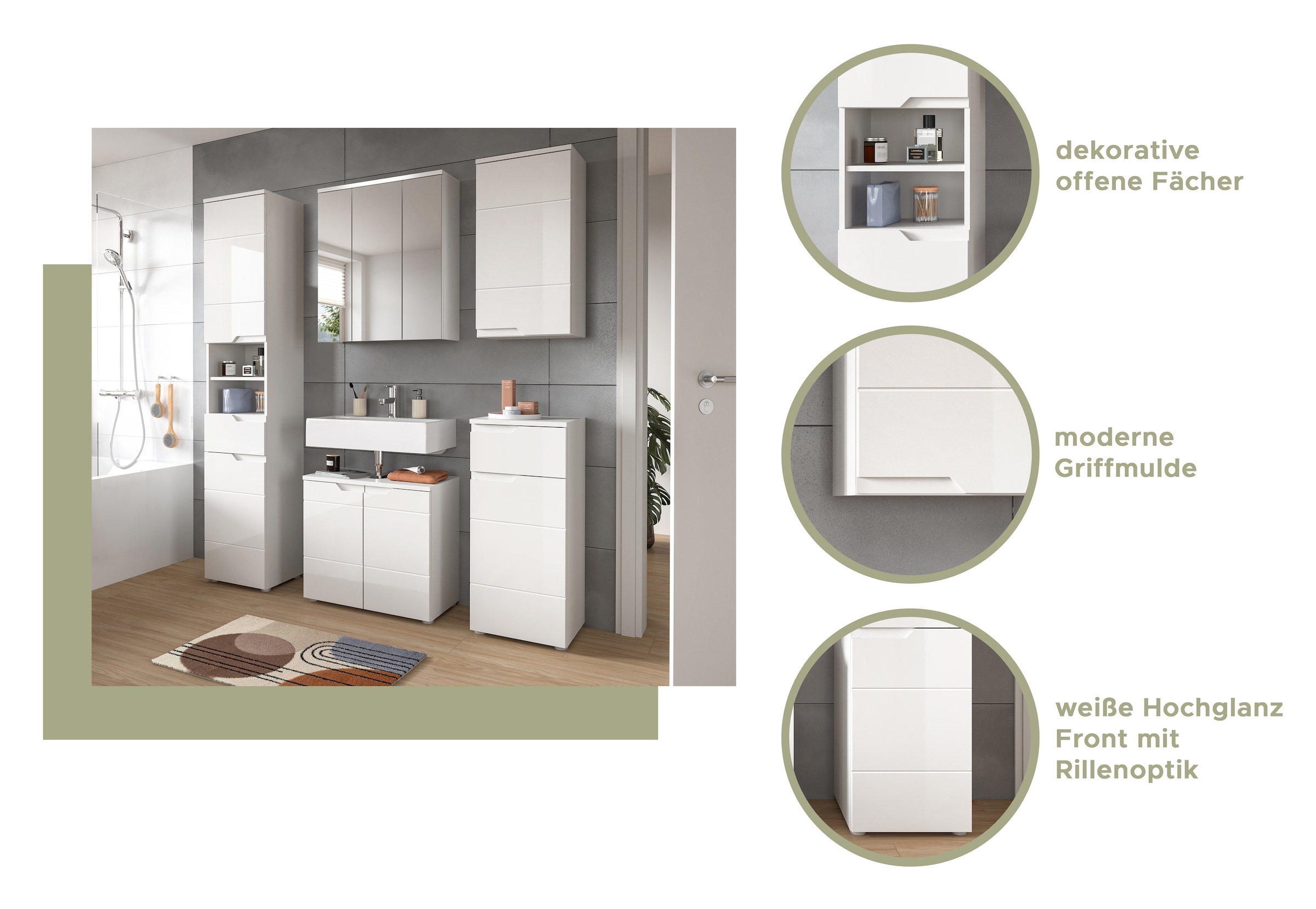 INOSIGN Spiegelschrank »CAPRI, Breite 63 cm, 3 Spiegeltüren mit Soft-Close-Funktion, 9 Fächer« Badschrank, Schrank, Hängeschrank, Spiegel