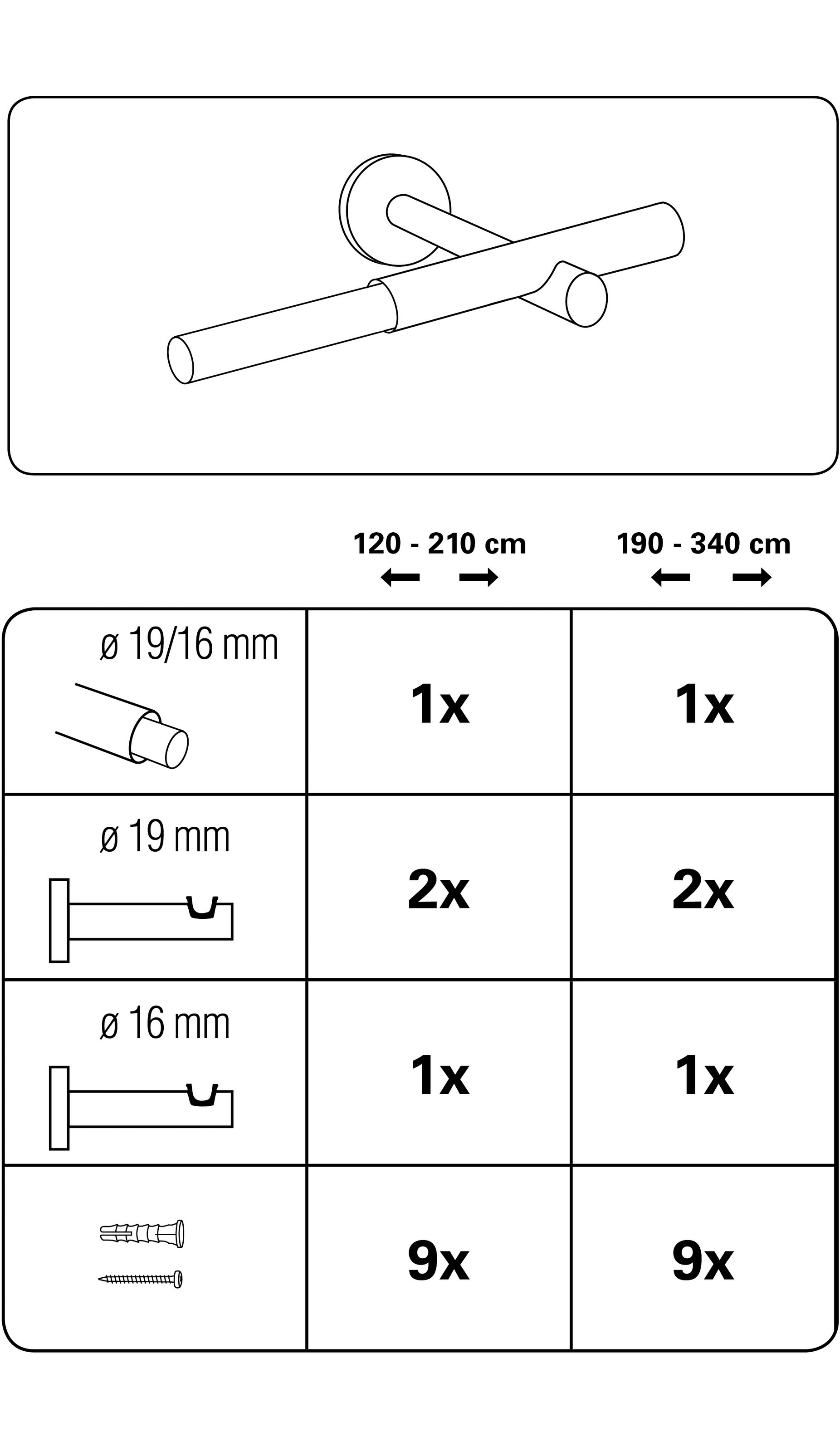 GARDINIA Tringle à rideaux »Set Sol 1-Lauf« Ø 1,9 mm 1 läufig-läufig mit Bohren, Wandmontage, Metall, Gardinenstangen Set aus Metall