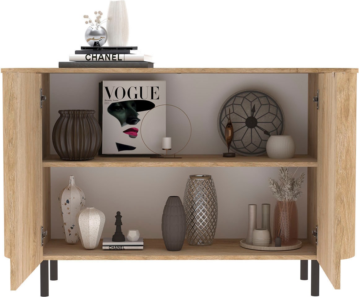 Home affaire Sideboard »Murano, 131 cm breit, 2 Türen, Anrichte, Kommode, Stauraumschrank« Formgebogenes MDF, Stirnseiten mit Rundung, Füsse und Griffe aus Metall