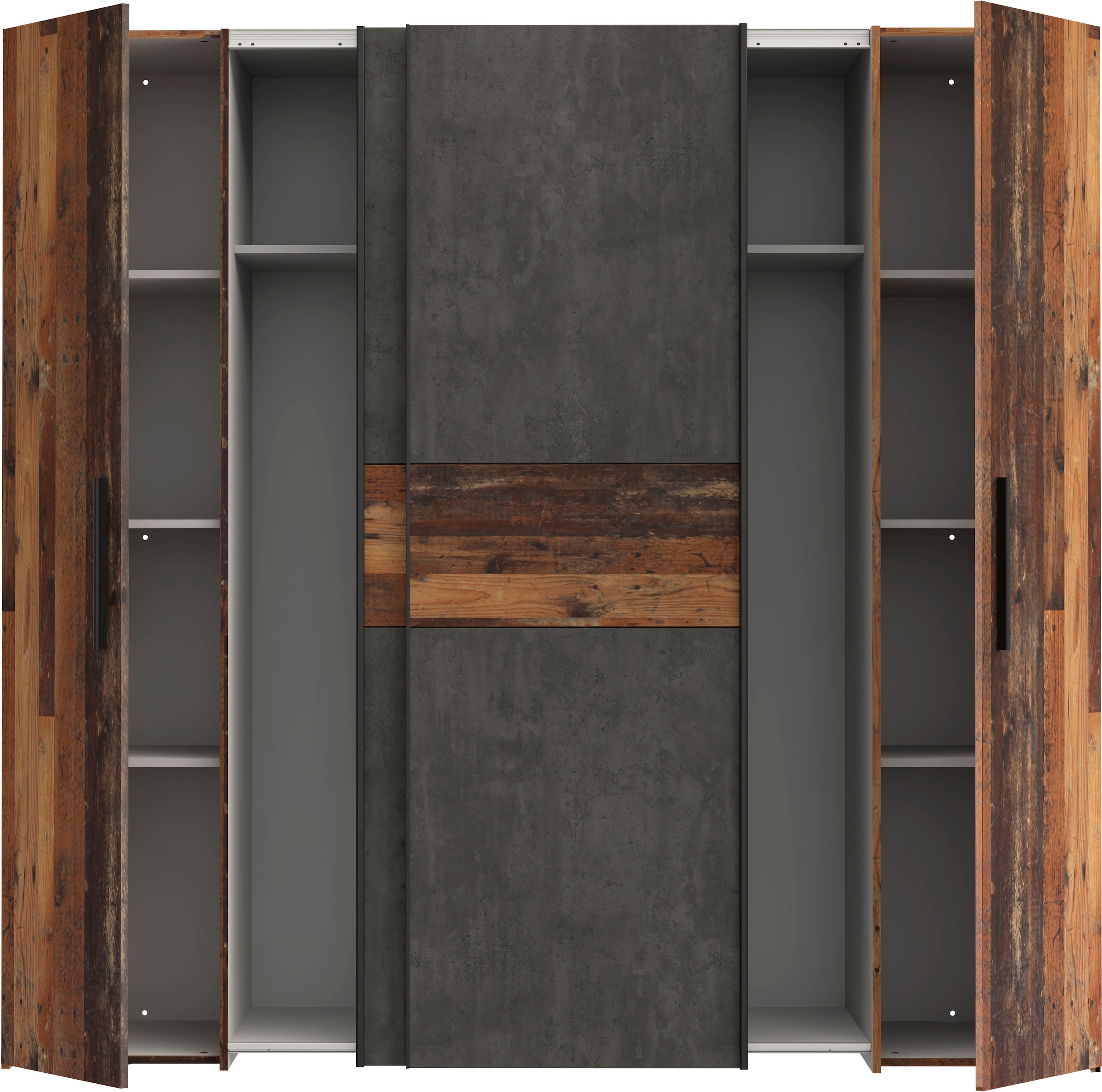 FORTE Armoires à vêtements »Kalixtus, Made in Europe« L/H/P env. 200x190x60 cm, 2 portes coulissantes, 2 portes battantes, 8 étagères,  combinaison de portes pivotantes et coulissantes, plusieurs couleurs