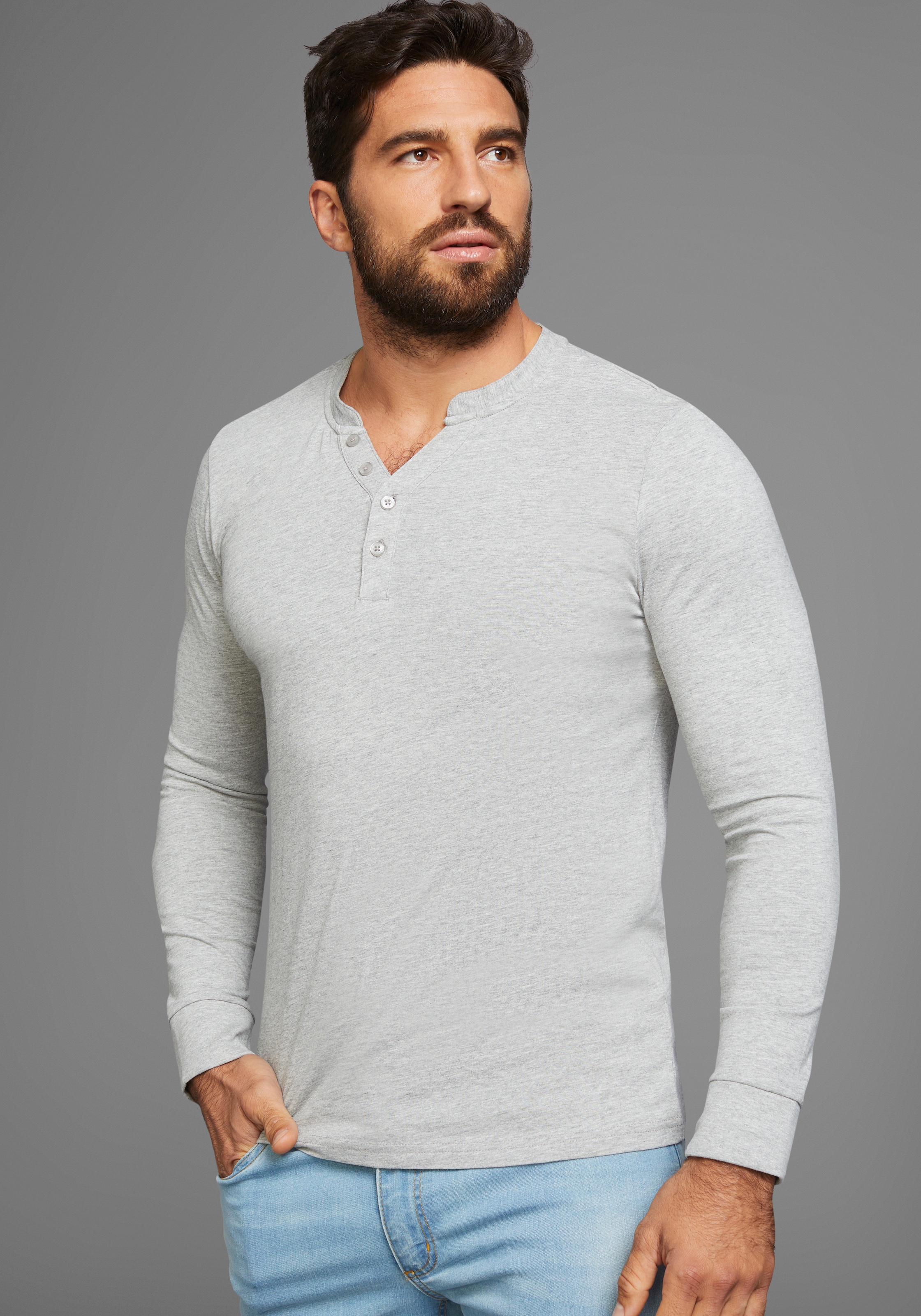 H.I.S T-shirt Henleys 2-er Pack,  mit Knopfleiste