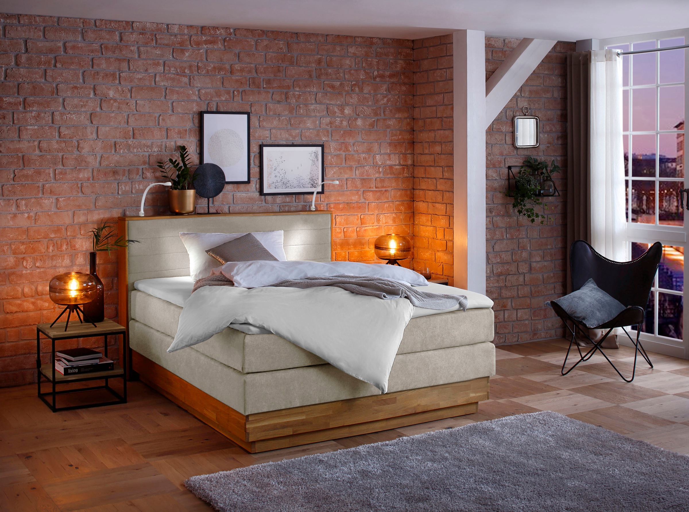 Home affaire Lit boxspring »CAVAN, mit Bettkasten, inkl. 7-Zonen-TTFK-Matratze H2-H4 und Topper« chêne, incl. coffre-lit & topper, différents degrés de fermeté (aussi H4)