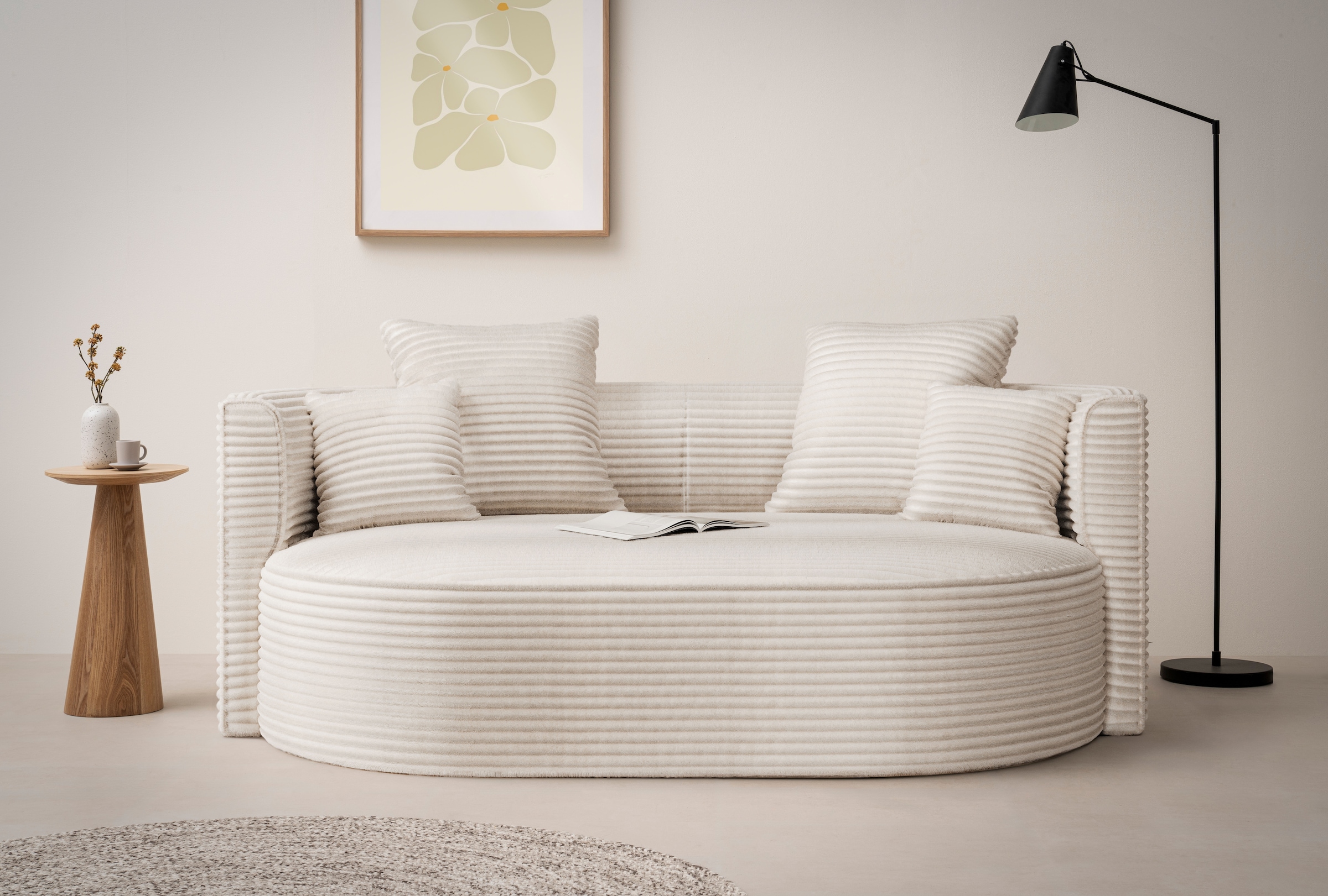 LeGer Home by Lena Gercke 2,5-places »ISALIE Cord, rundes Loungesofa, mit Kissen, perfekt gepolstert« tissus modernes, avec 4 coussins décoratifs, assise extra large