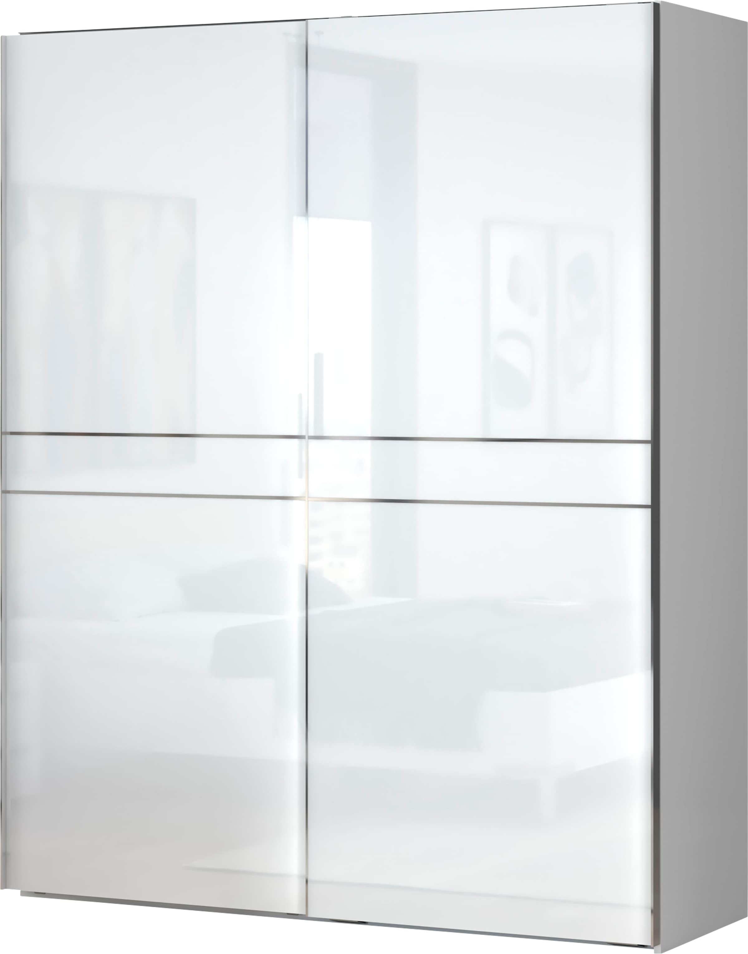 GOODproduct Schwebetürenschrank »Piano, FSC-zertifiziert, mit Einlegeböden und Kleiderstangen« in 3 Breiten, 224cm hoch, mit verchromten Aufleistungen,  UV lackiert, hochglänzend, mit Soft-Close Funktion, in beige oder weiss