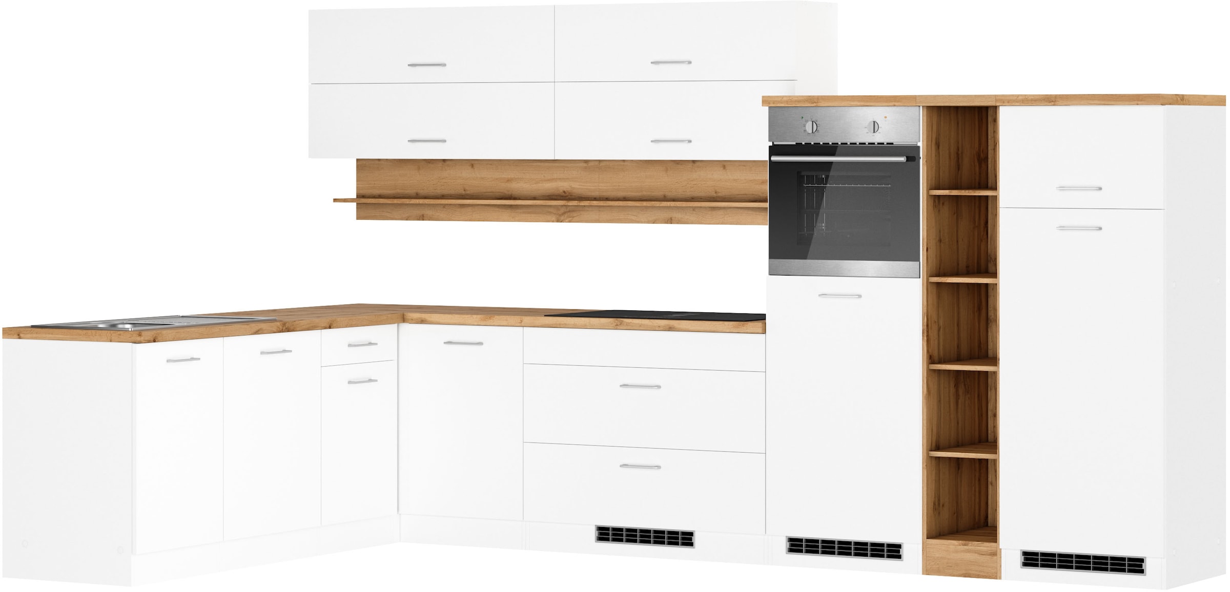 KOCHSTATION Winkelküche »KS-Milan, optional mit Muldenlüfter« Stellbr.360/220 cm, wahlweise mit E-Geräten, Kochfeld mit Dunstabzug
