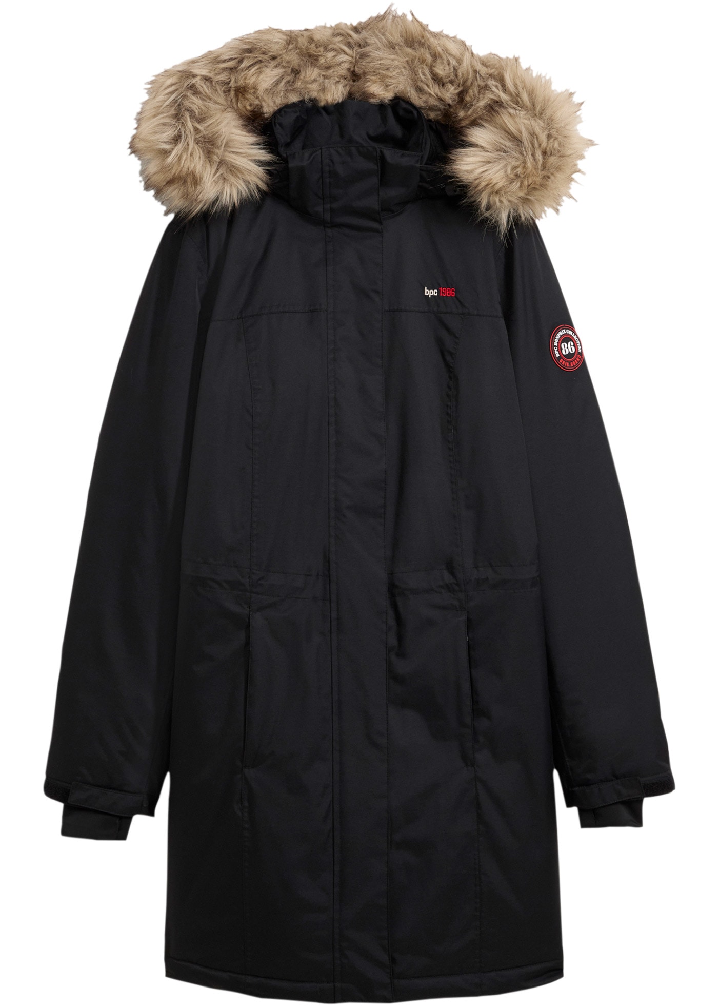 bonprix Manteau d'hiver mit abnehmbarer Kapuze und Fell, mit Innentasche und Kabelführung