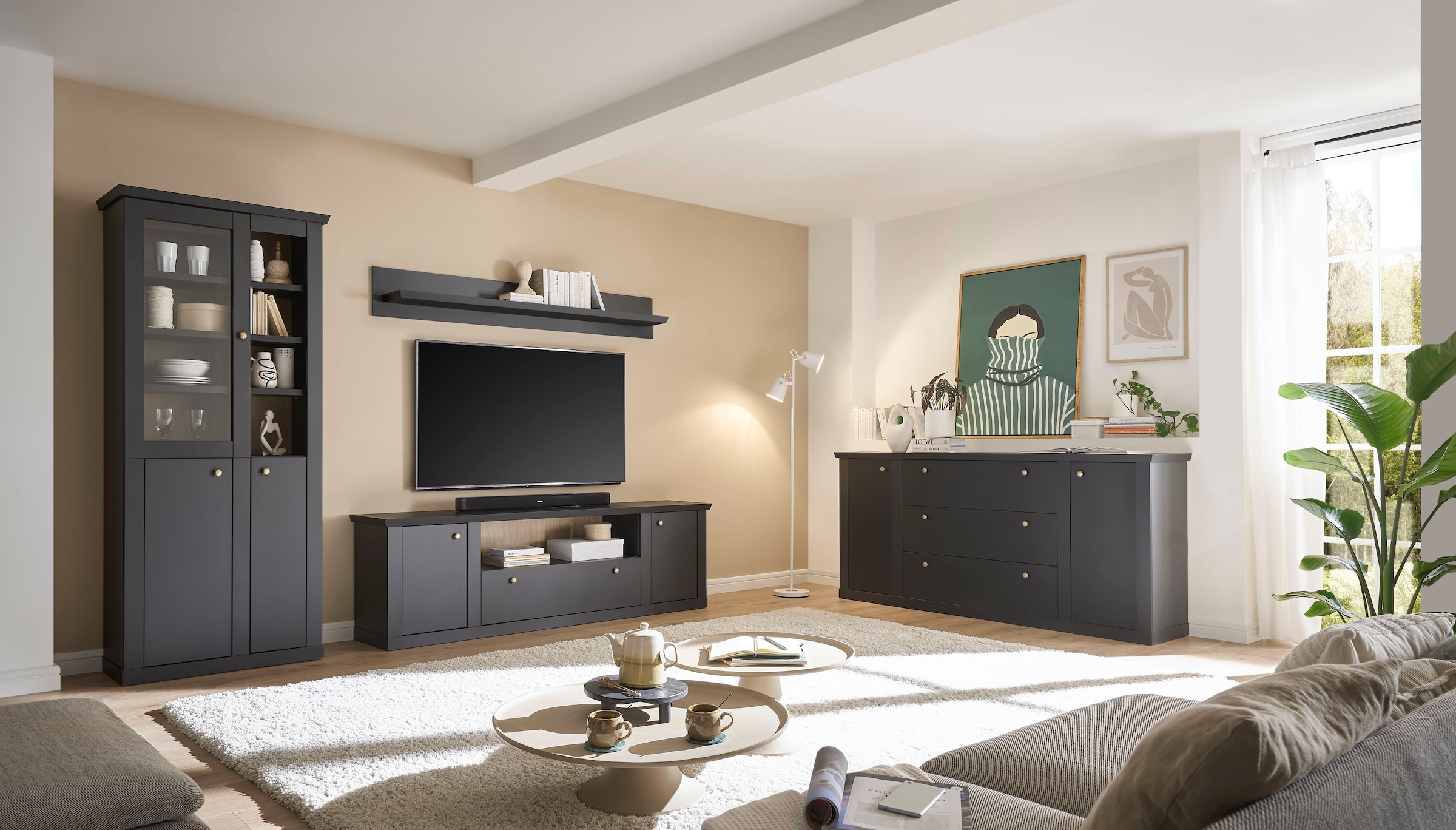Home affaire Wohnwand »Lincoln, moderne Anbauwand, Komplettset im Landhausstil« Komplett-Set, 3 Stk. tlg.