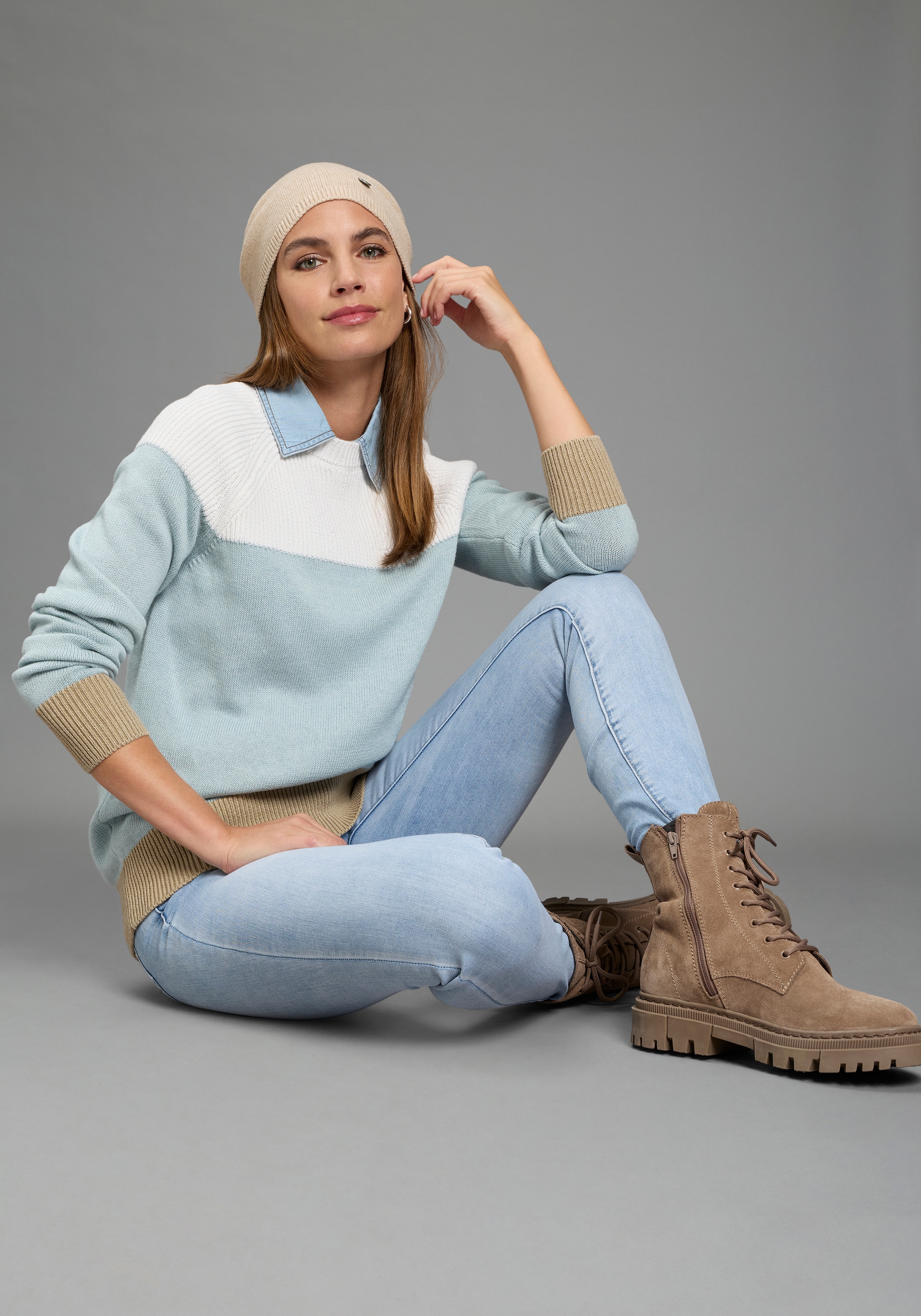 Boysen's Strickpullover in modischem Strick-Mix und Streifendesign