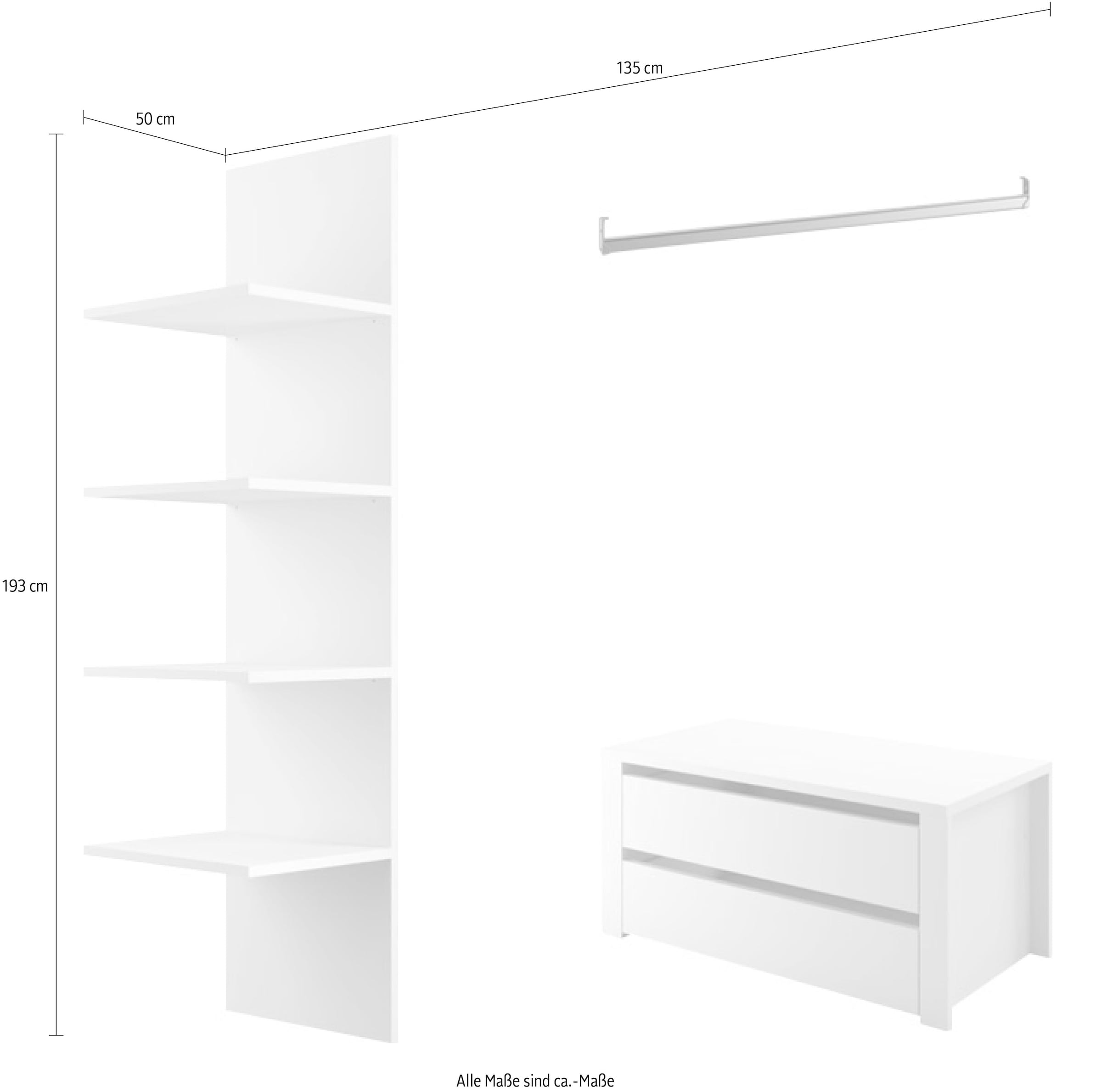 INOSIGN Compartimentage intérieur »Malmo Weiss, Zubehör Schwebetürenschrank, Breite 135 cm, Höhe 193 cm,« 4 Einlegeböden B=43cm, 1 SK-Einsatz B=90 cm, 1 Kleiderstange B=90cm