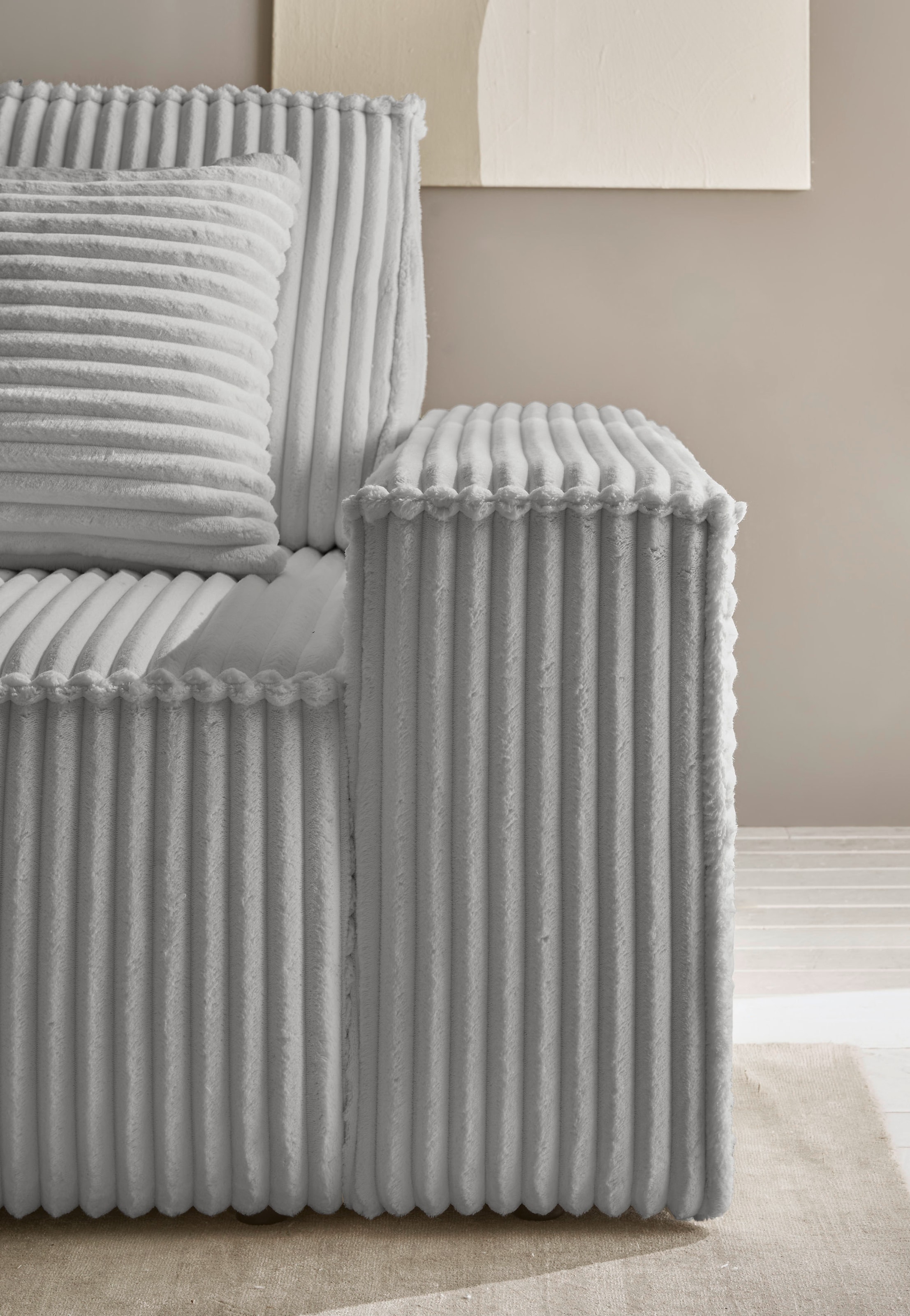 GOODproduct Ecksofa »FINNLEY, L-Form 257 cm, Schlafsofa« mit Bettkasten, in Bouclé, Struktur fein und Mega Cord