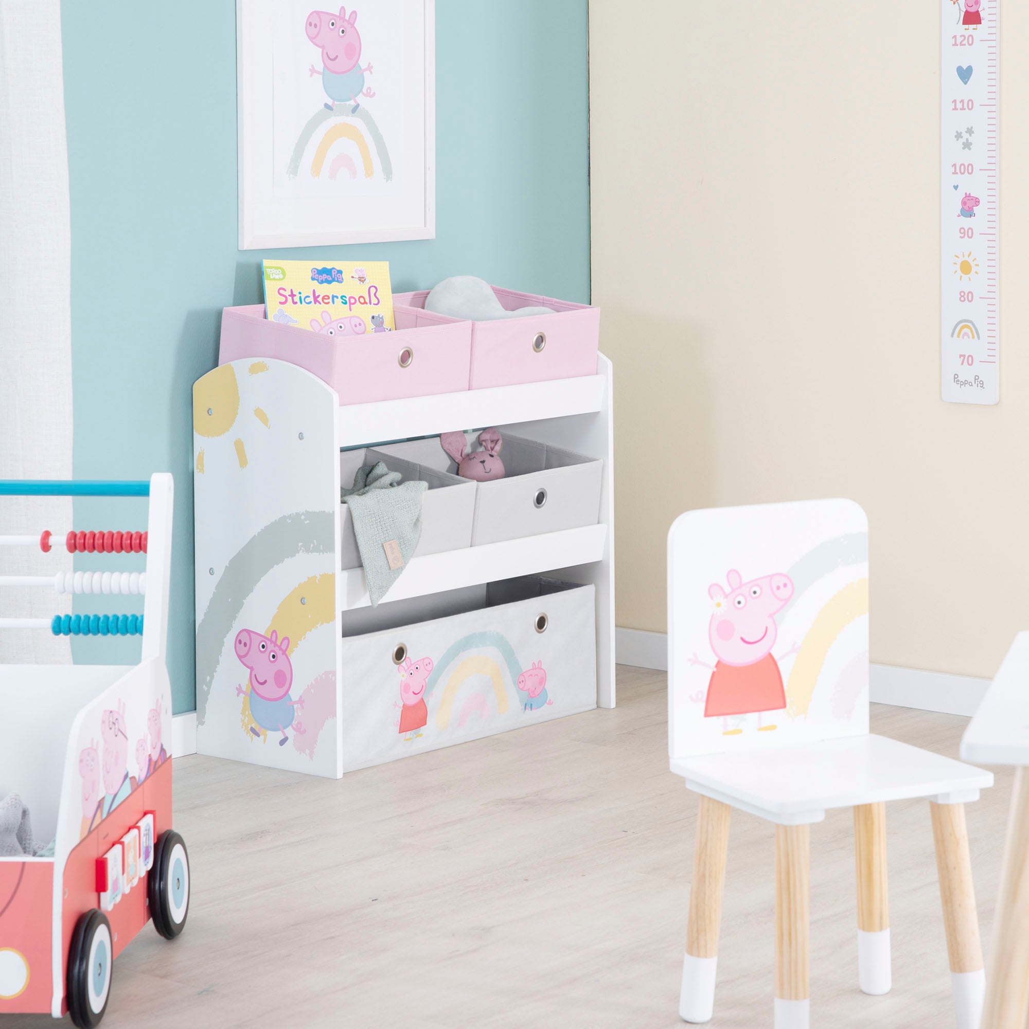 roba® Kinderregal »Peppa Pig, weiss« inklusive 5 Stoffboxen in 2 Grössen
